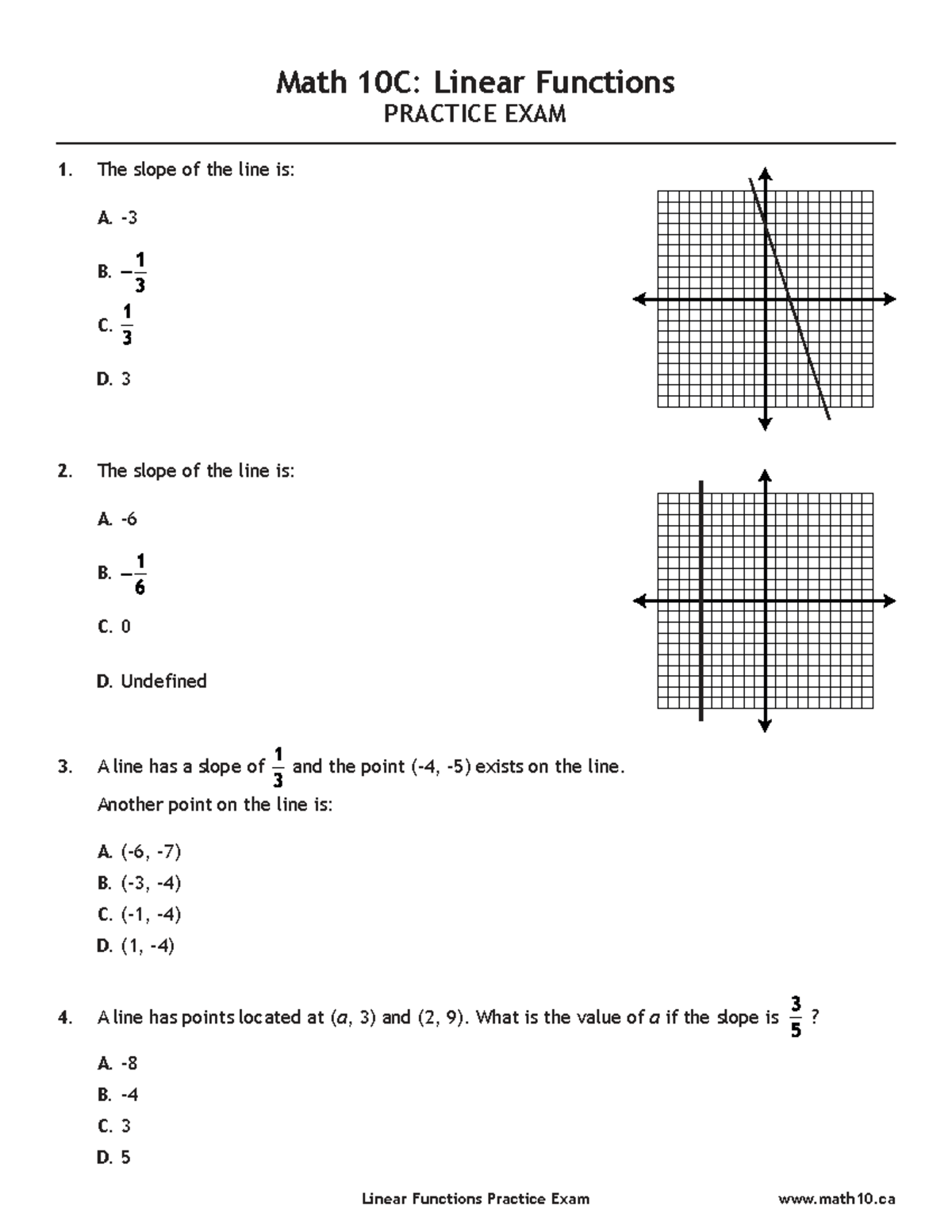 Math 10C: Linear Functions Practice Exam Guide - Studocu