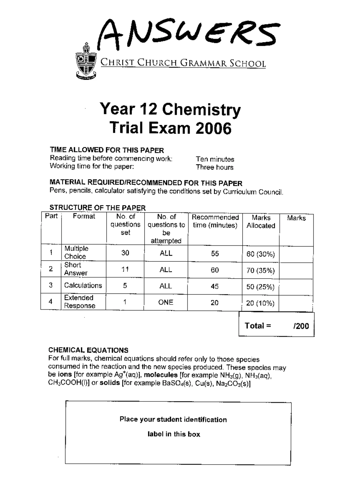Year 12 ATAR Chemistry Unit 3 - 2018 Semester 1 Exam Paper - Studocu