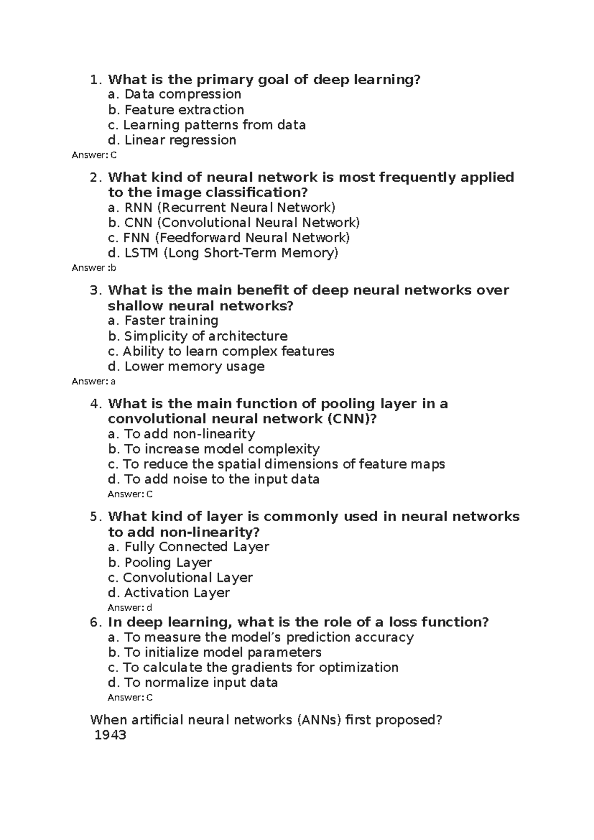 Deep Learning MCQs for Final Exam - AI 101 - Studocu