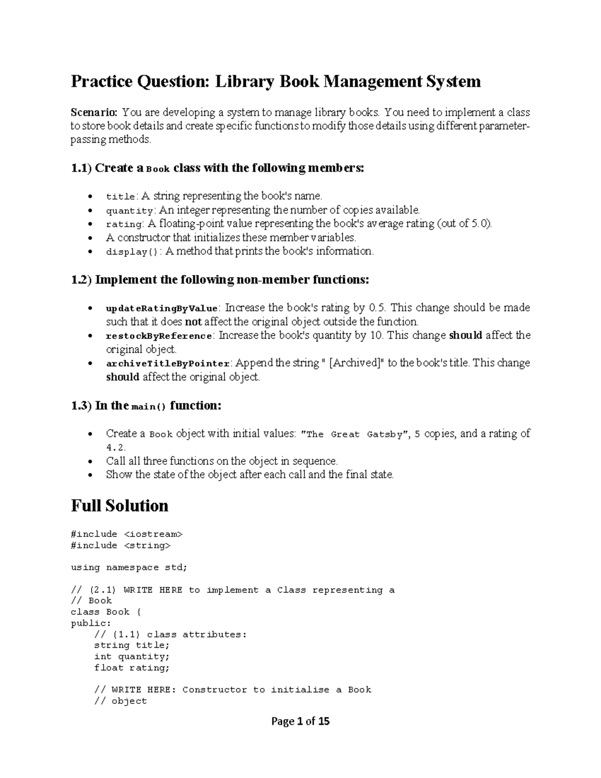 Library Book Management System: Class Implementation & Functions - Studocu