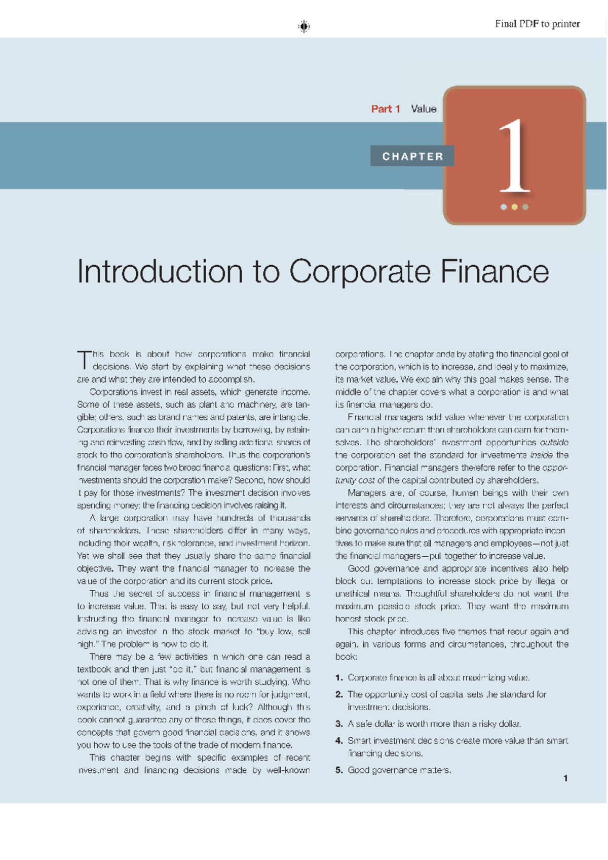 Chapter 1 Introduction to Corporate Finance - Studocu