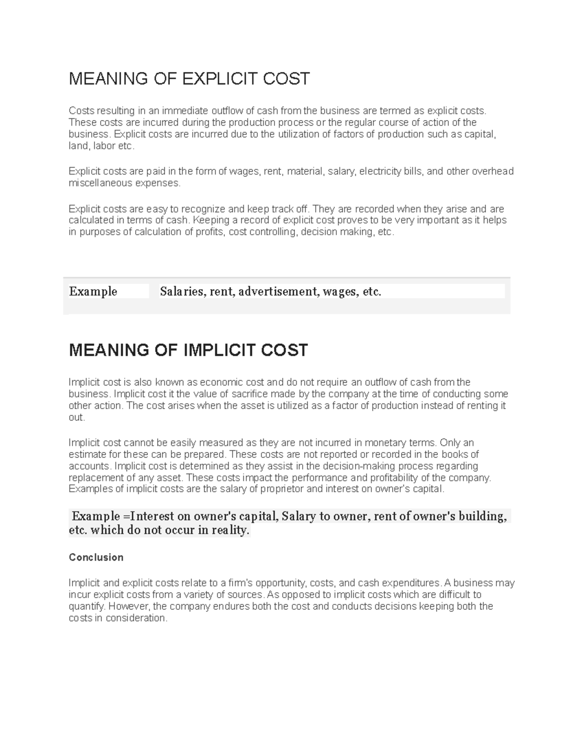 Understanding Explicit and Implicit Costs: Key Definitions & Examples -  Studocu