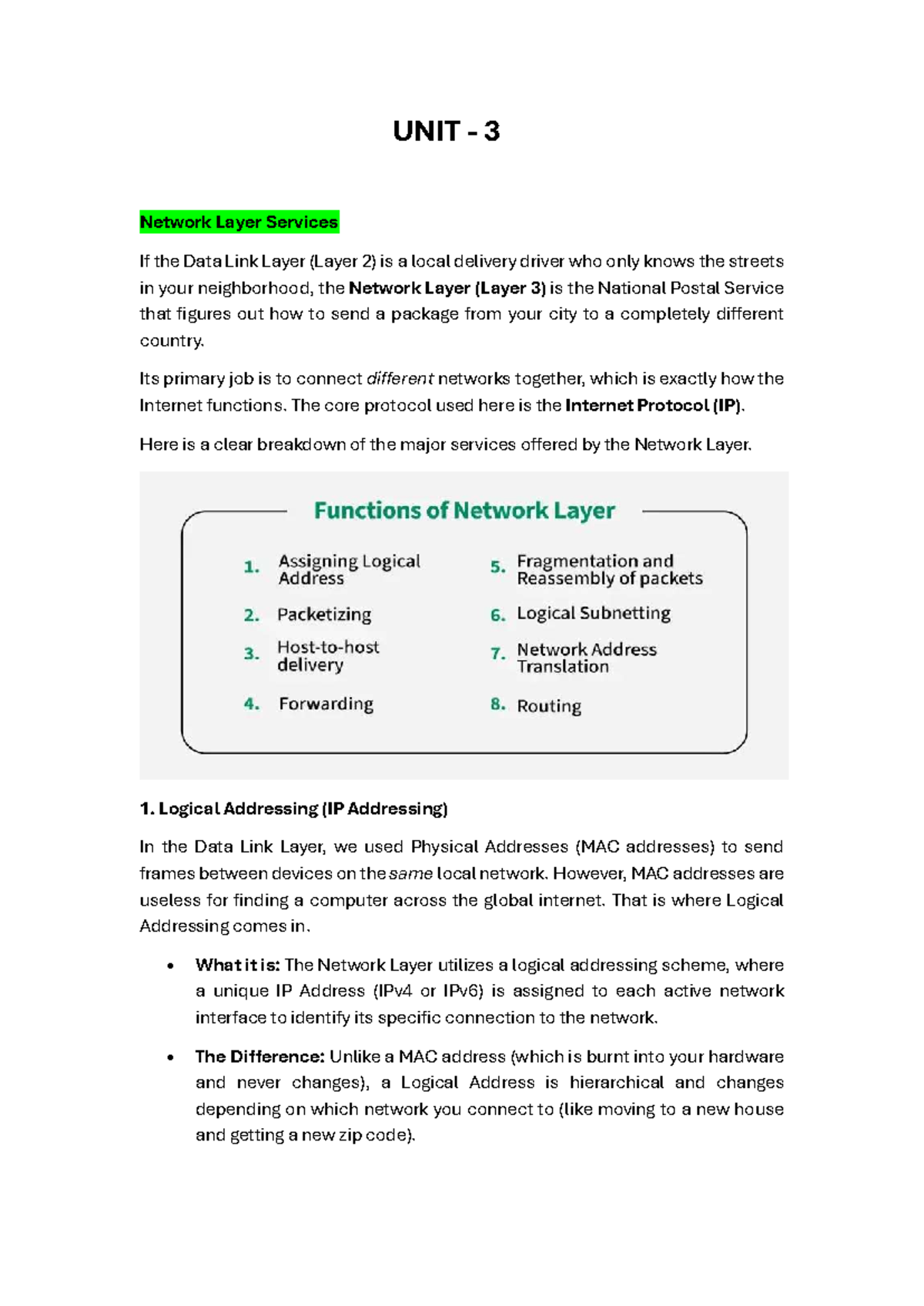 CN UNIT 3: Network Layer Services Explained - Studocu