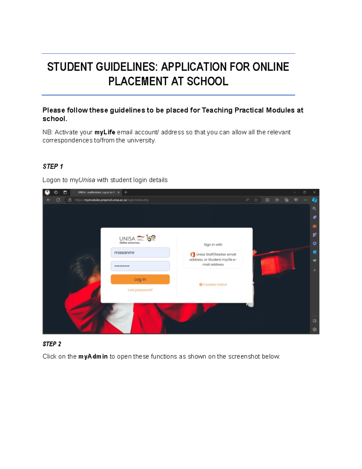 Student guidelines for online school placement. - STUDENT GUIDELINES ...