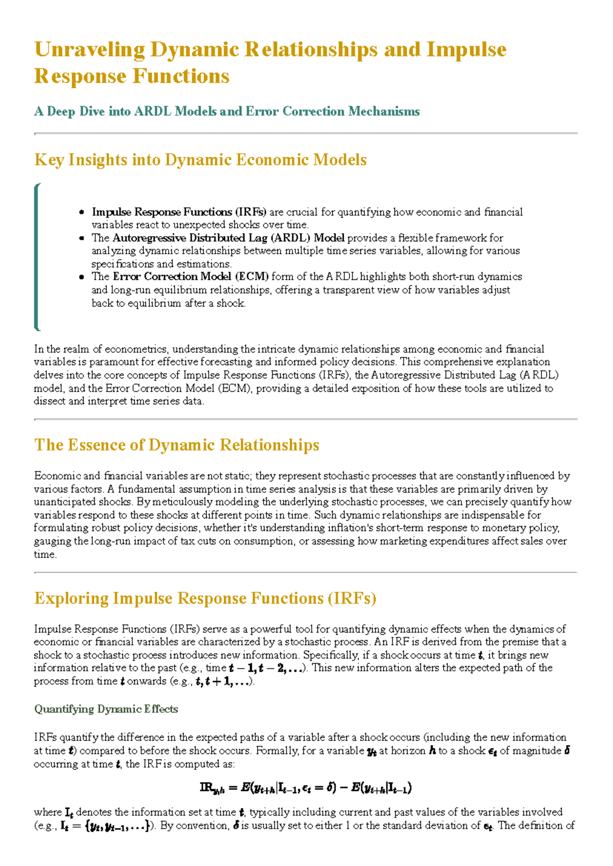 Exploring ARDL Models & ECM: Insights on Dynamic Relationships and IRFs ...
