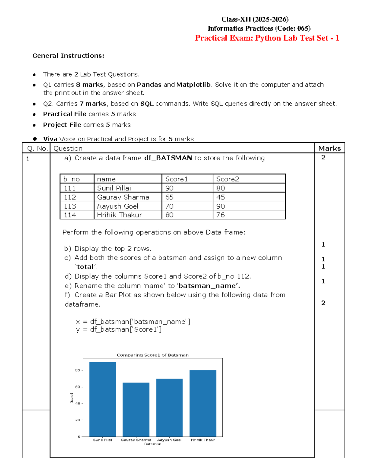 Informatics Practices (065) Practical Exam: Python Lab Test Q1 202526 ...