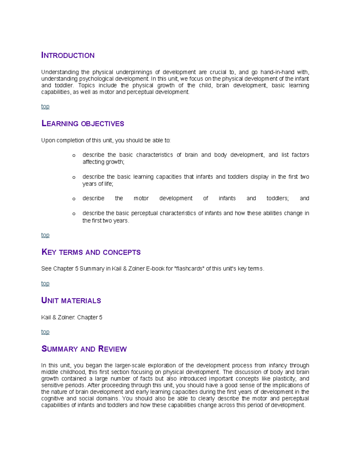 Unit 5 - Physical Development in Infants and Toddlers - INTRODUCTION ...