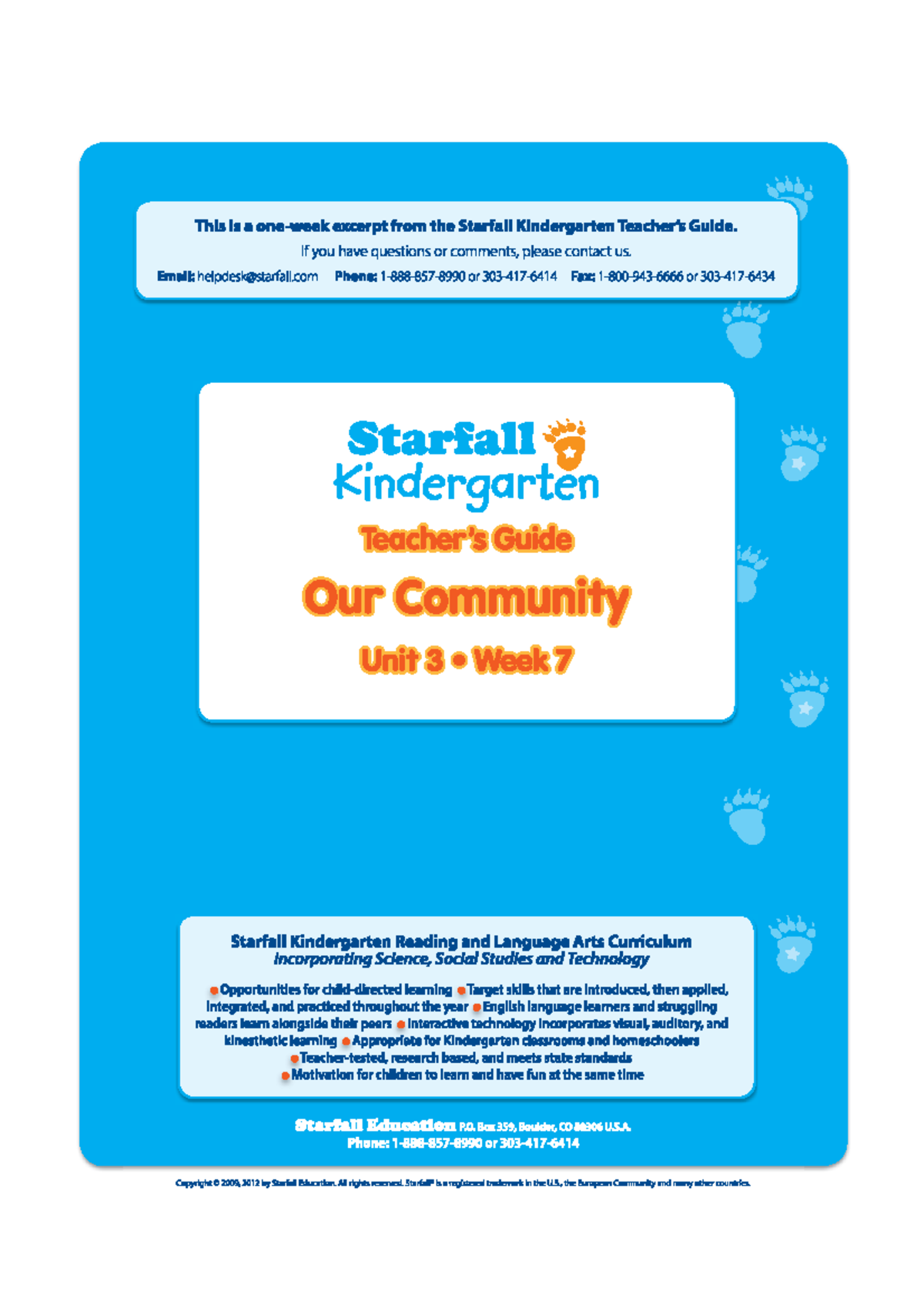 Starfall Kindergarten Curriculum: Week 7 Overview and Activities - Studocu