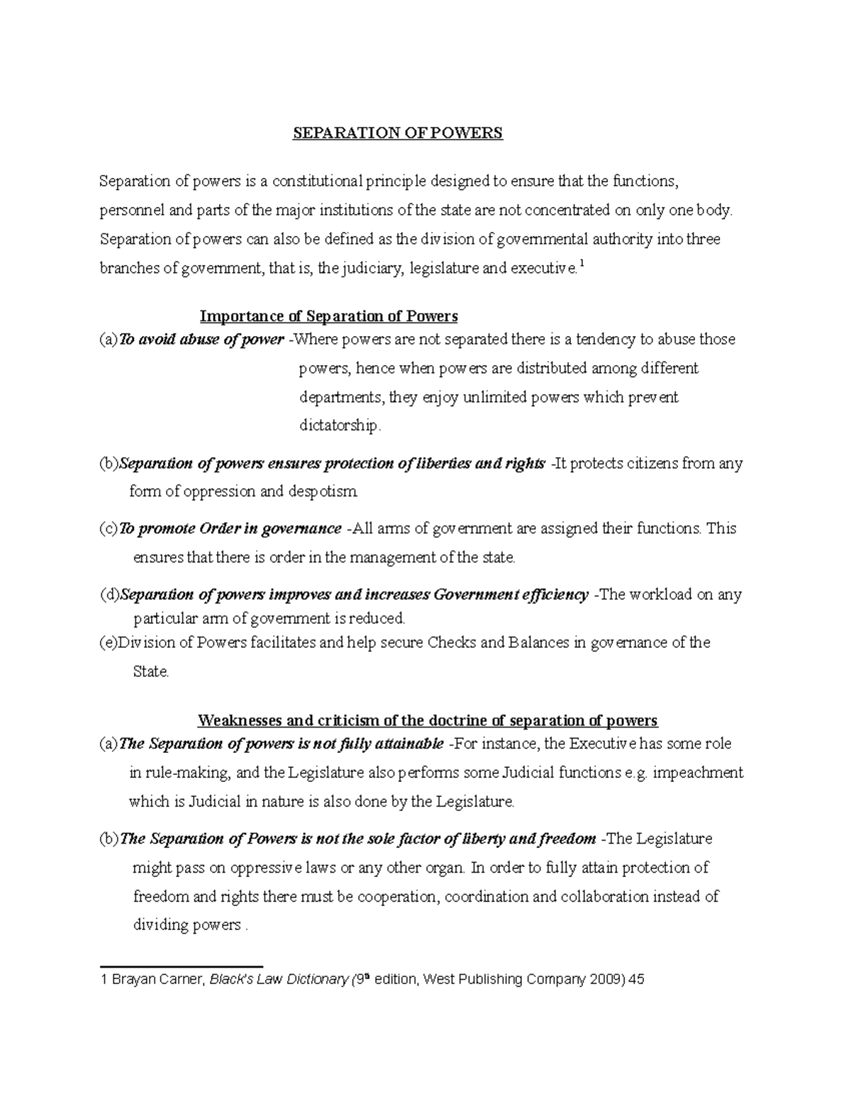 Separation OF Powers Under Constitutional Law - UoN - Studocu