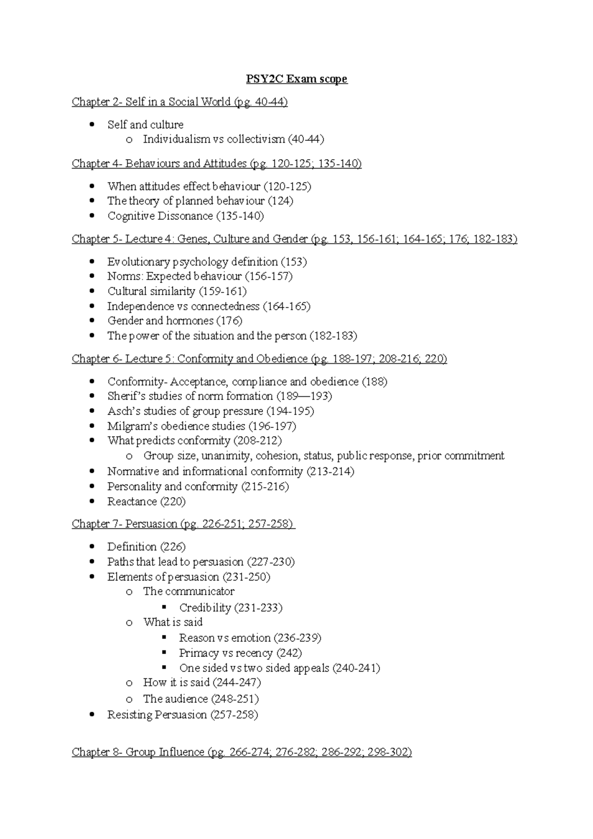 PSY2C Final Exam Scope: Outline of Key Concepts & Chapters - Studocu