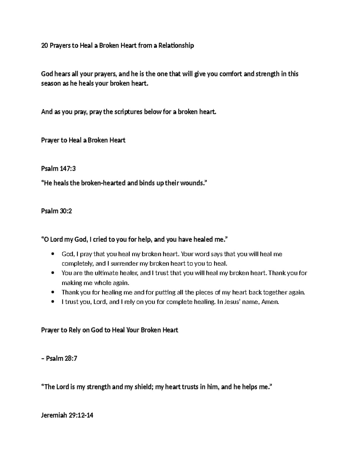 20 Healing Prayers for a Broken Heart from a Relationship - Studocu