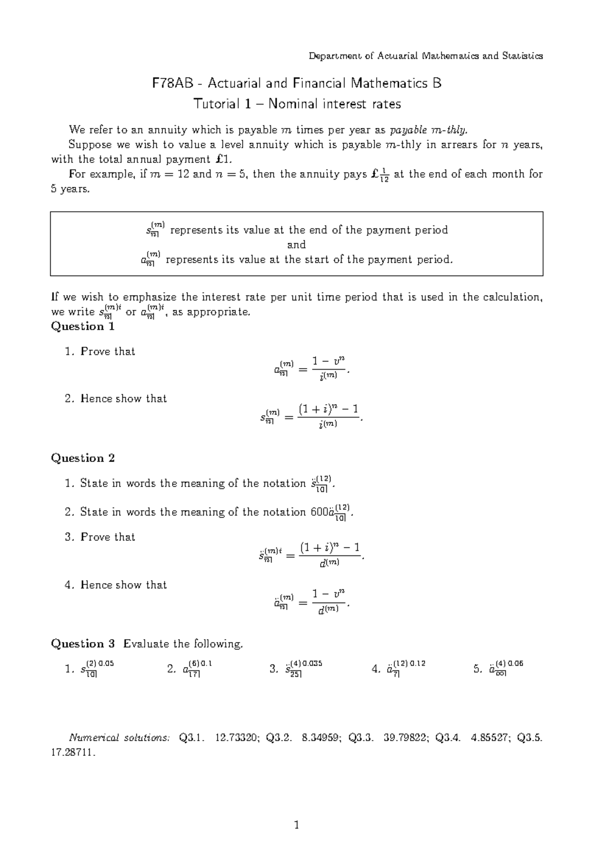 F78AB - Actuarial & Fin Math B: Tutorial 1 - Nominal Interest Rates ...