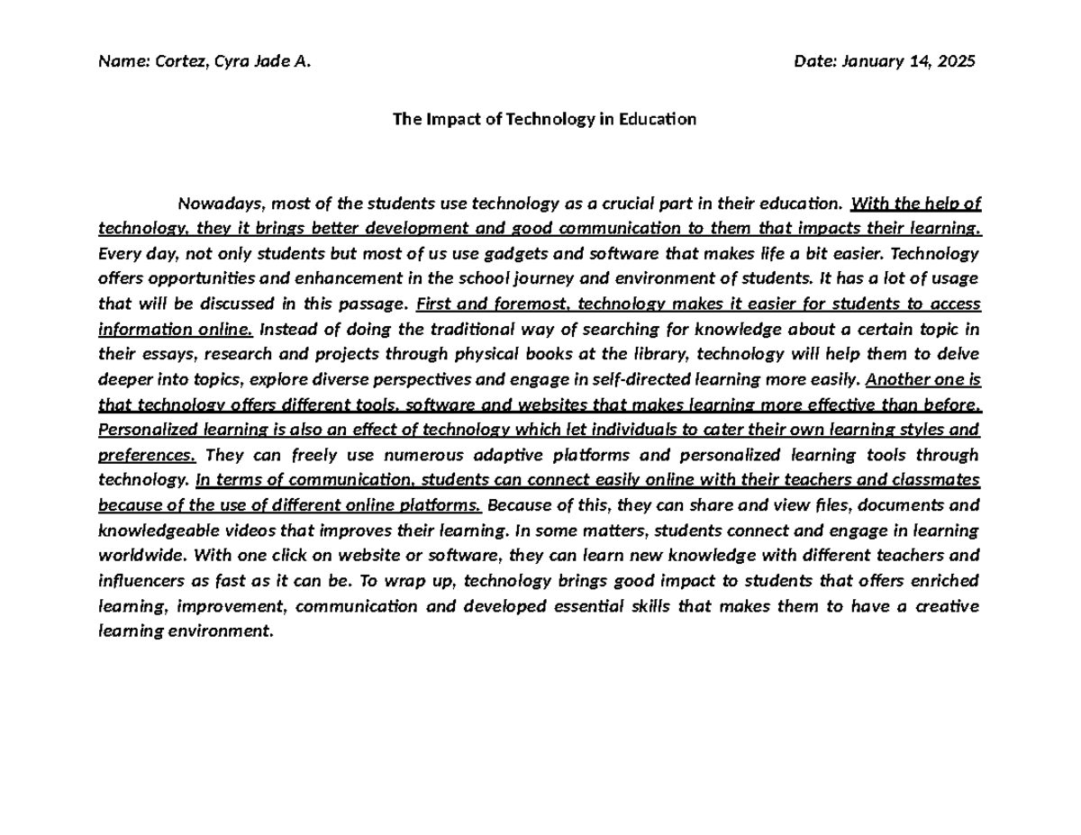 The Impact of Technology in Education: A Study on Student Learning ...