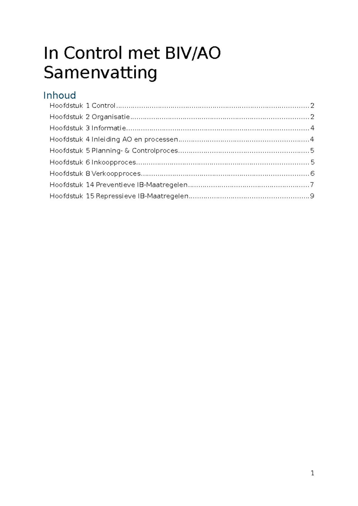 In Control BIV: Samenvatting van Hoofdstukken 1-17 Beheersing en ...