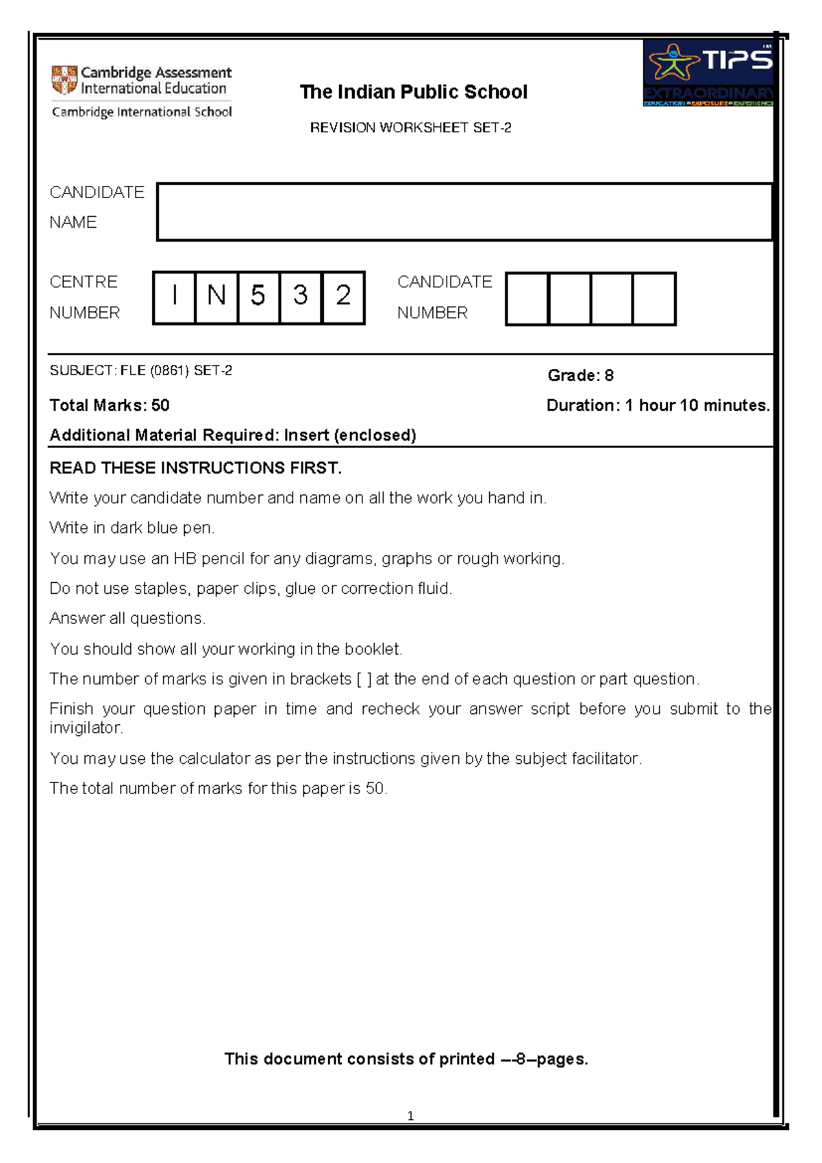 G8 Revision Set-2: Past Examination Papers for Checkpoint (0861) - Studocu