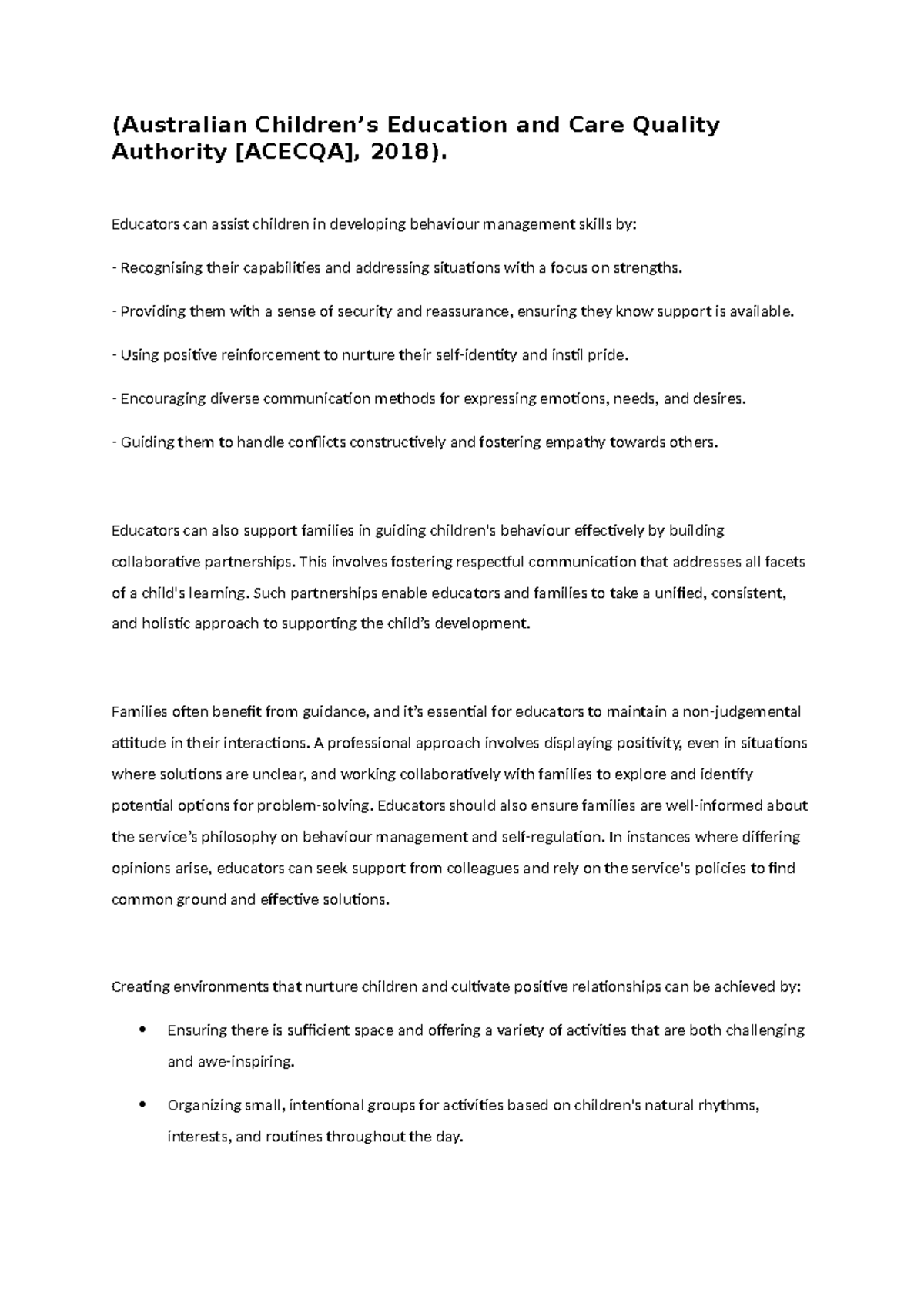 Week 2 Notes: Behaviour Management Skills in Early Childhood Education ...