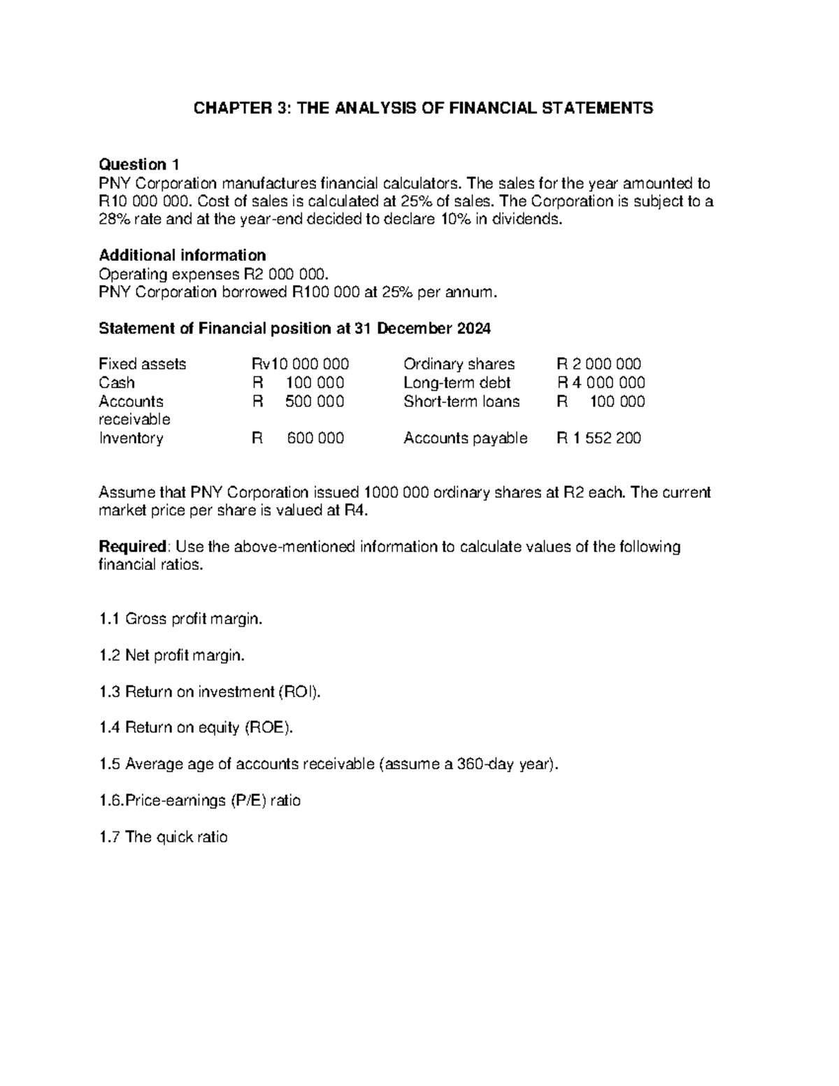 CHAPTER 3: FINANCIAL STATEMENTS ANALYSIS - PRACTICE Q&A - Studocu