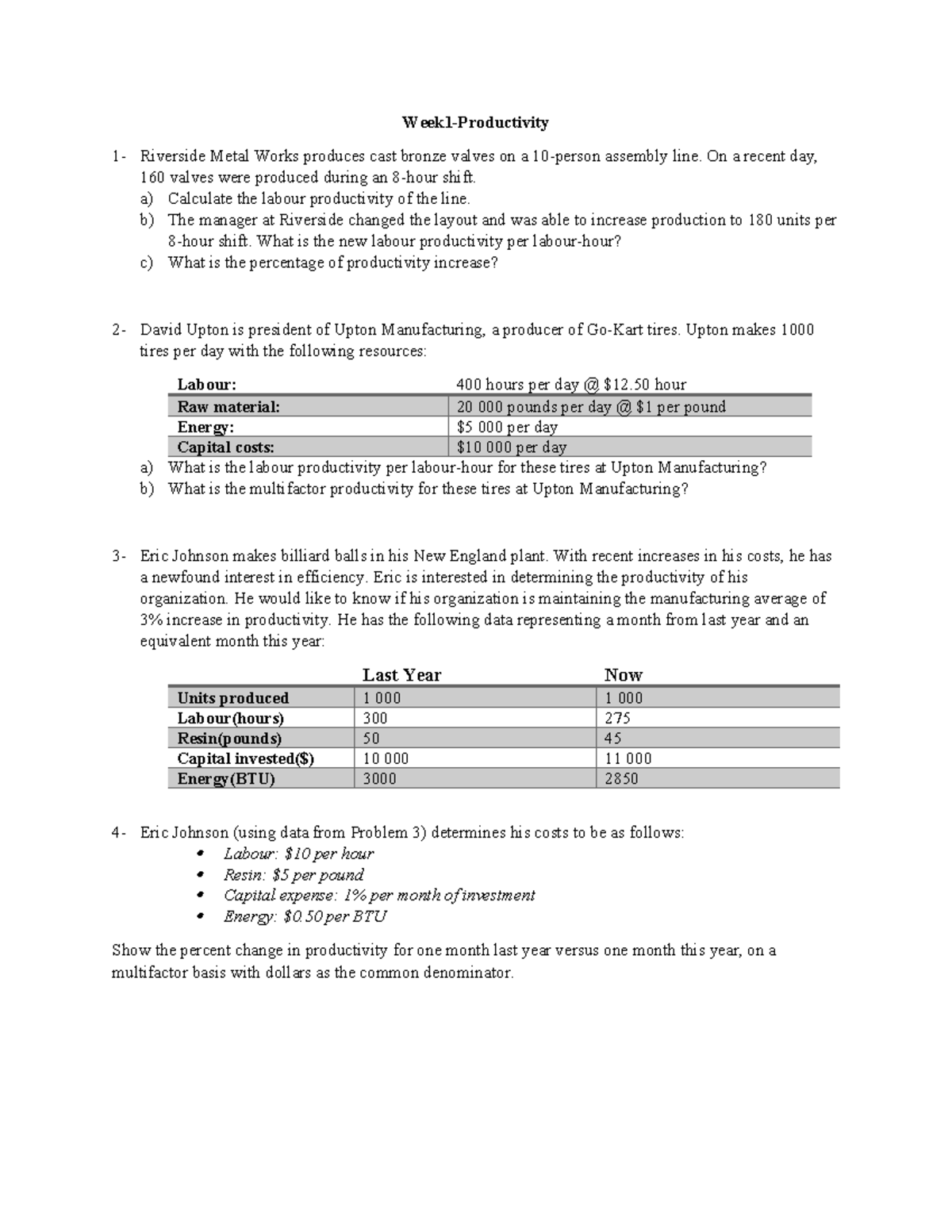 Week 1-Questions-Productivity - Week1-Productivity 1- Riverside Metal ...