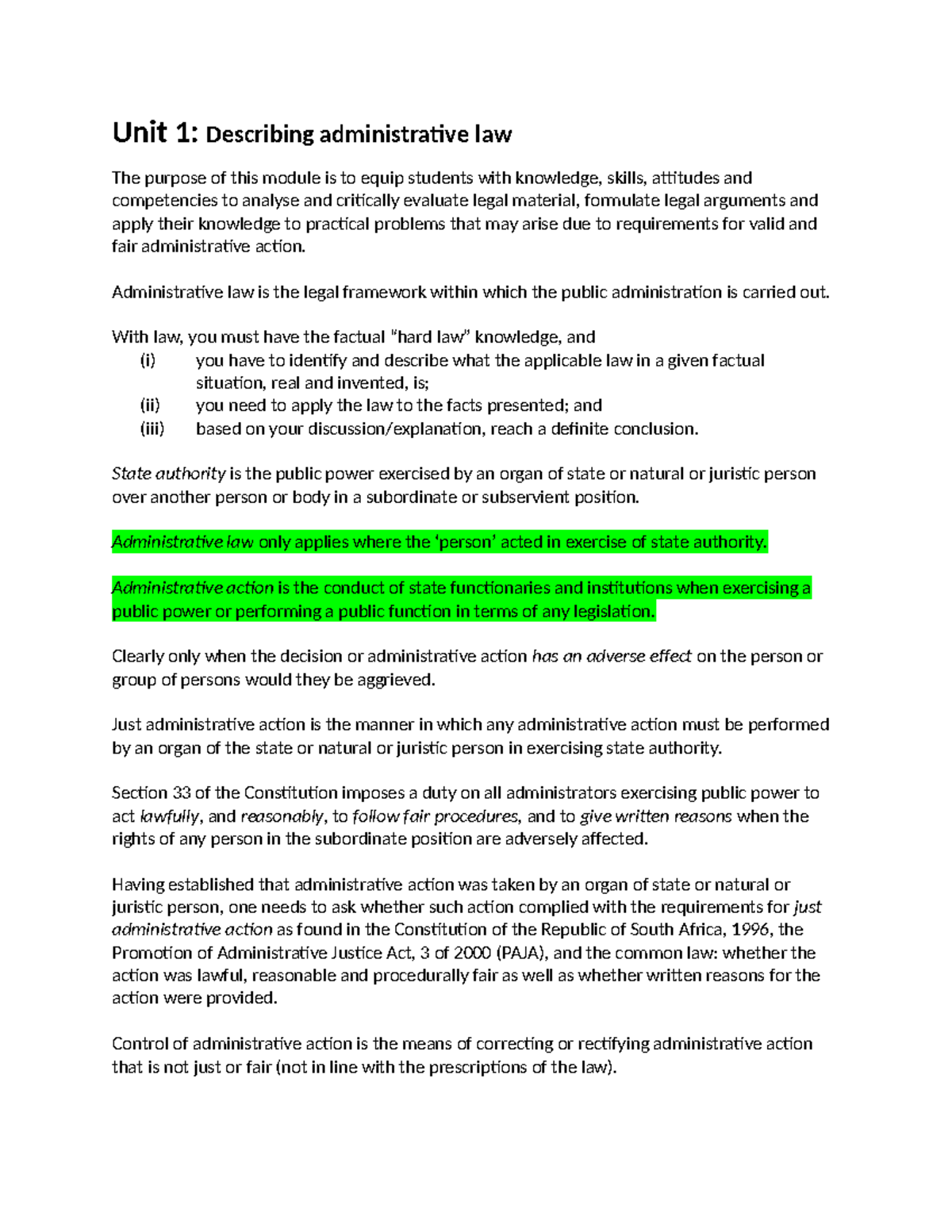 ADL2601 Administrative Law Comprehensive Study Notes and Insights - Studocu