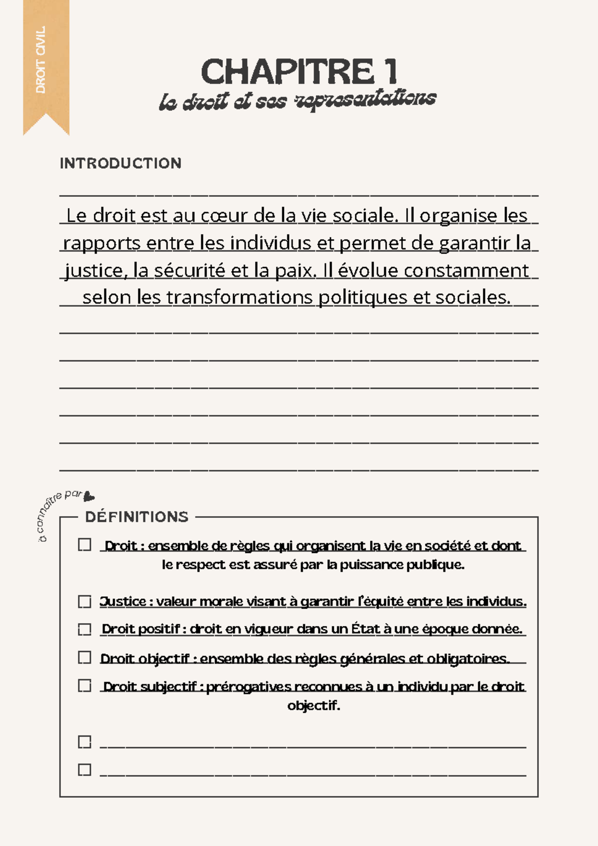 DROIT CIVIL CHAPITRE 1 : Introduction et Définitions Essentielles - Studocu
