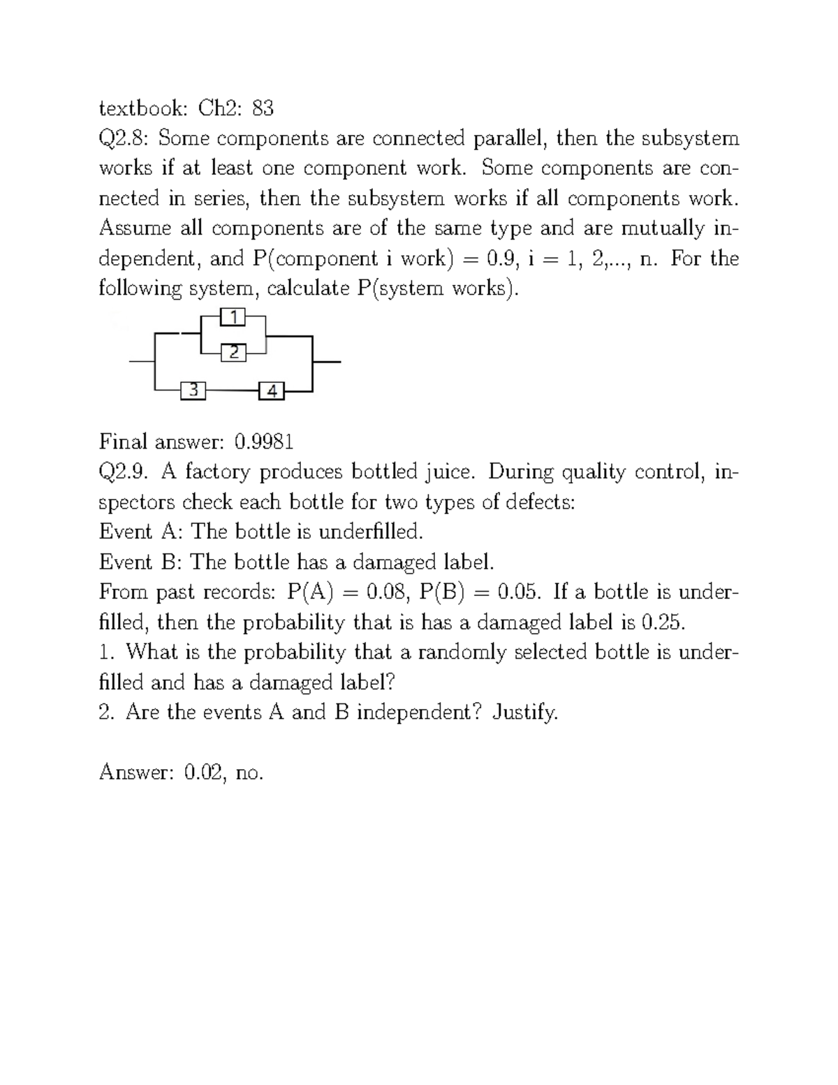 Practice 5: Probabilities in Parallel and Series Systems - Studocu