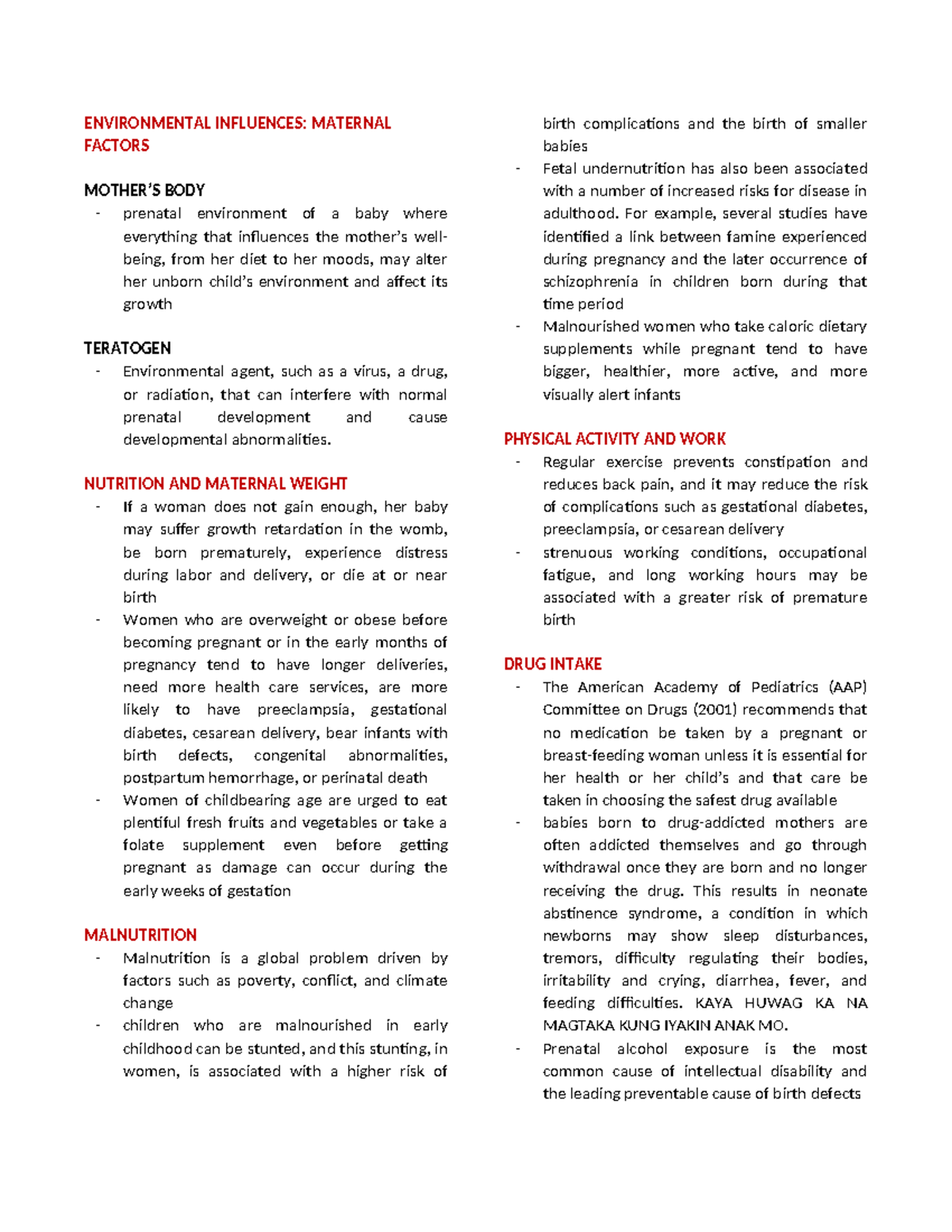 Devpsy-JAN: Maternal Influences on Prenatal Development and Birth ...