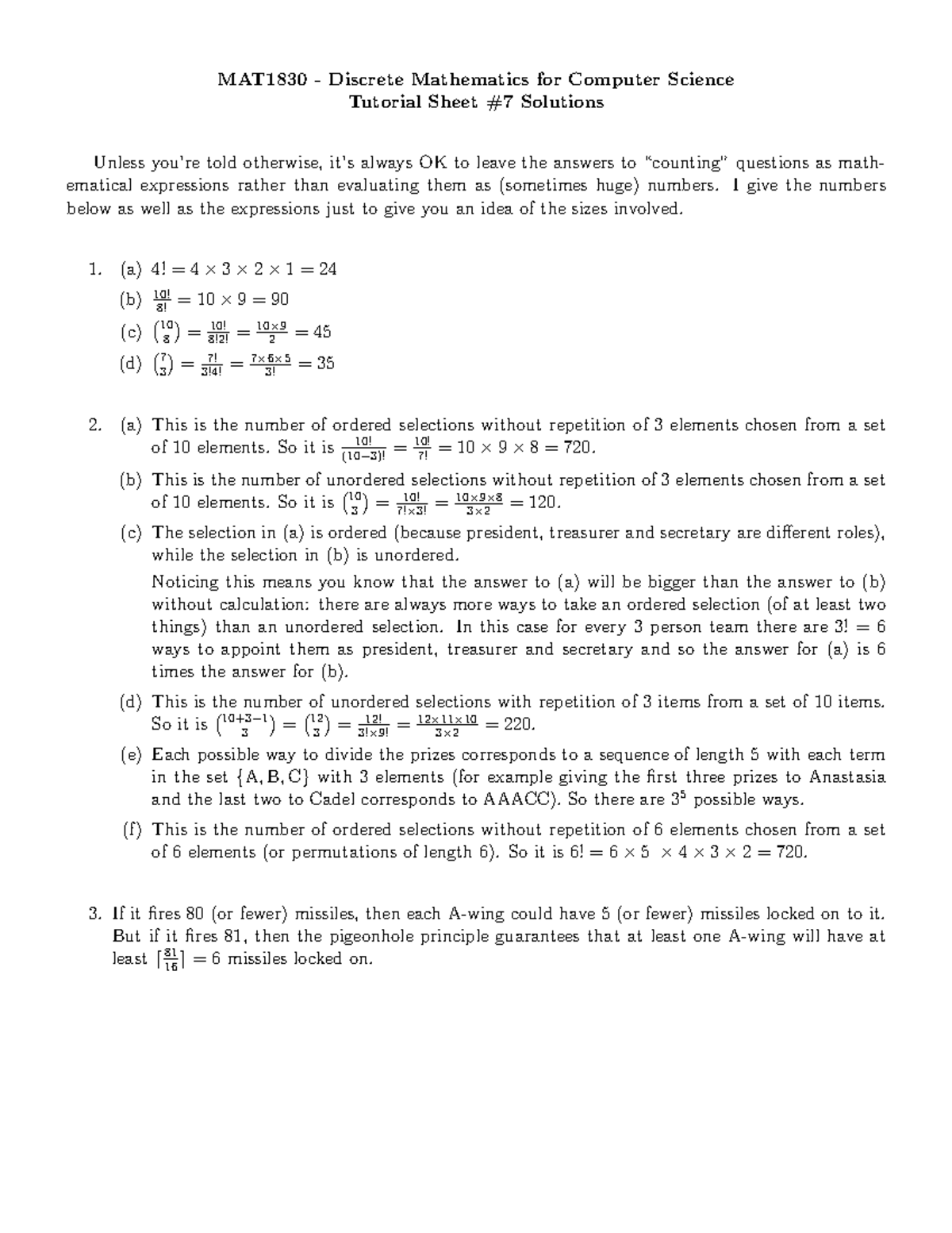 MAT1830 Discrete Math Tute 7 Solutions and Explanations - Studocu