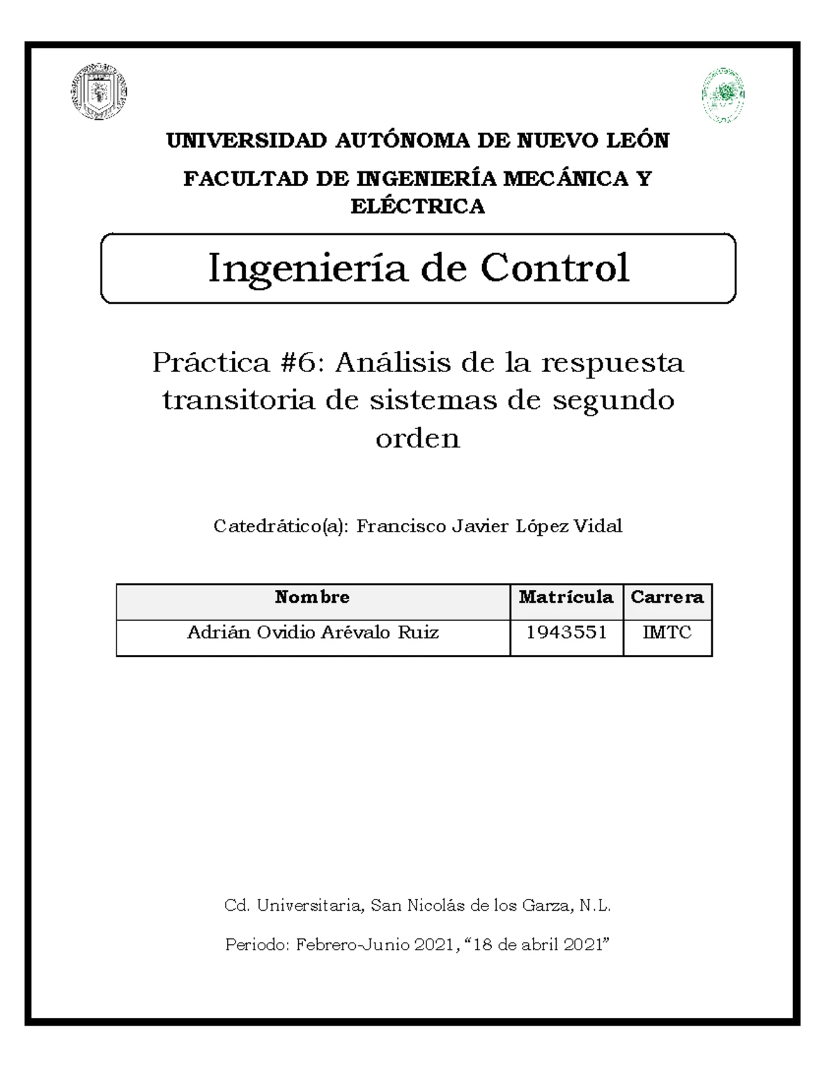 Práctica 8 - Análisis de Sistemas de Control con Scilab EIC 1012 - Studocu