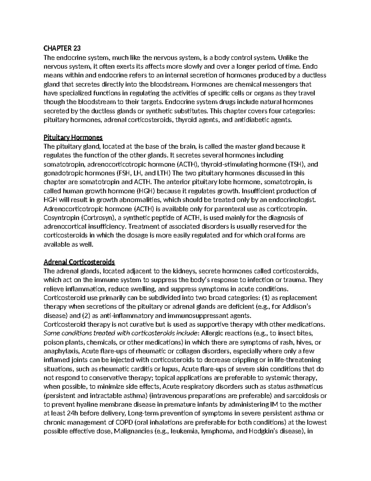 CH 23 Notes - CHAPTER 23 The endocrine system, much like the nervous ...