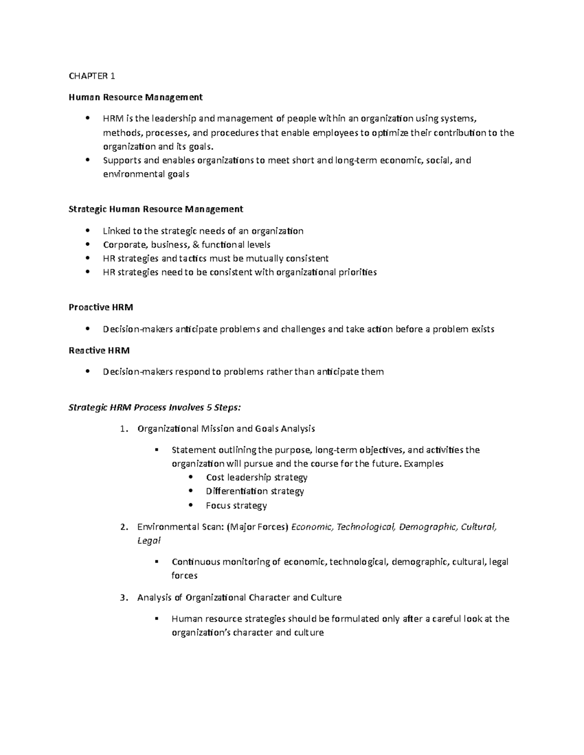 Notes - CHAPTER 1 Human Resource Management HRM is the leadership and ...
