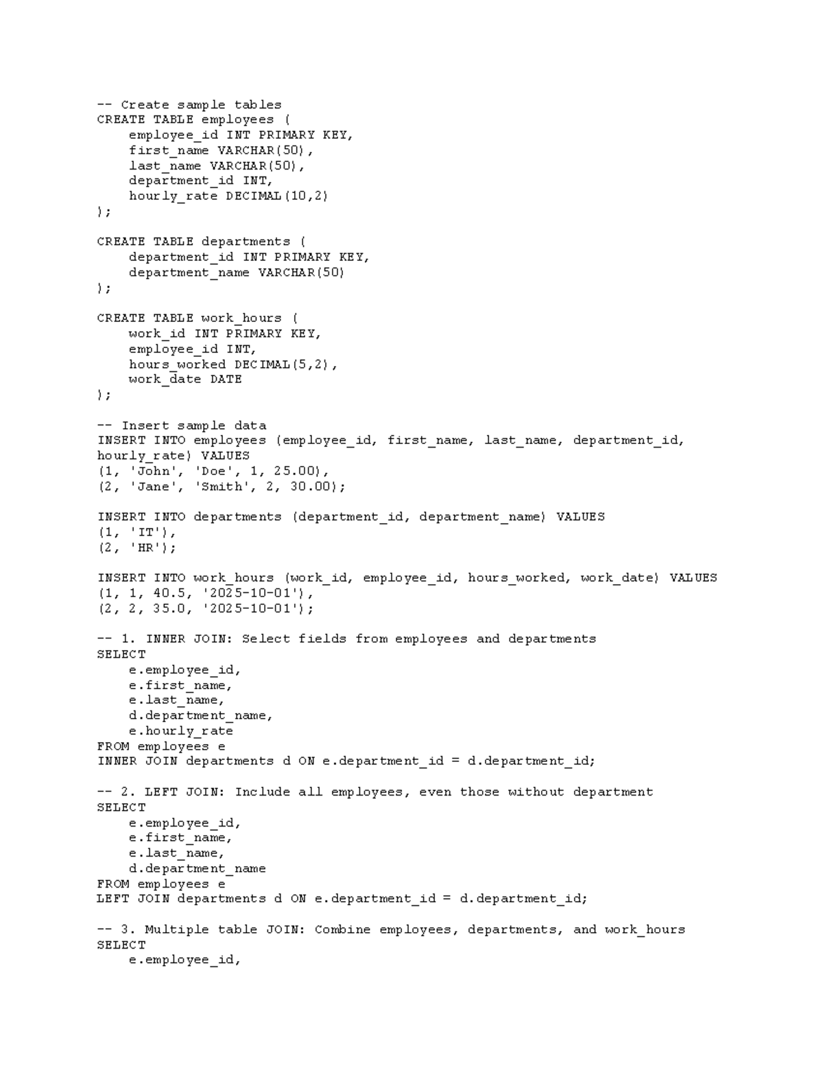 MySQL Practical: Sample Tables Creation and Data Insertion - Studocu