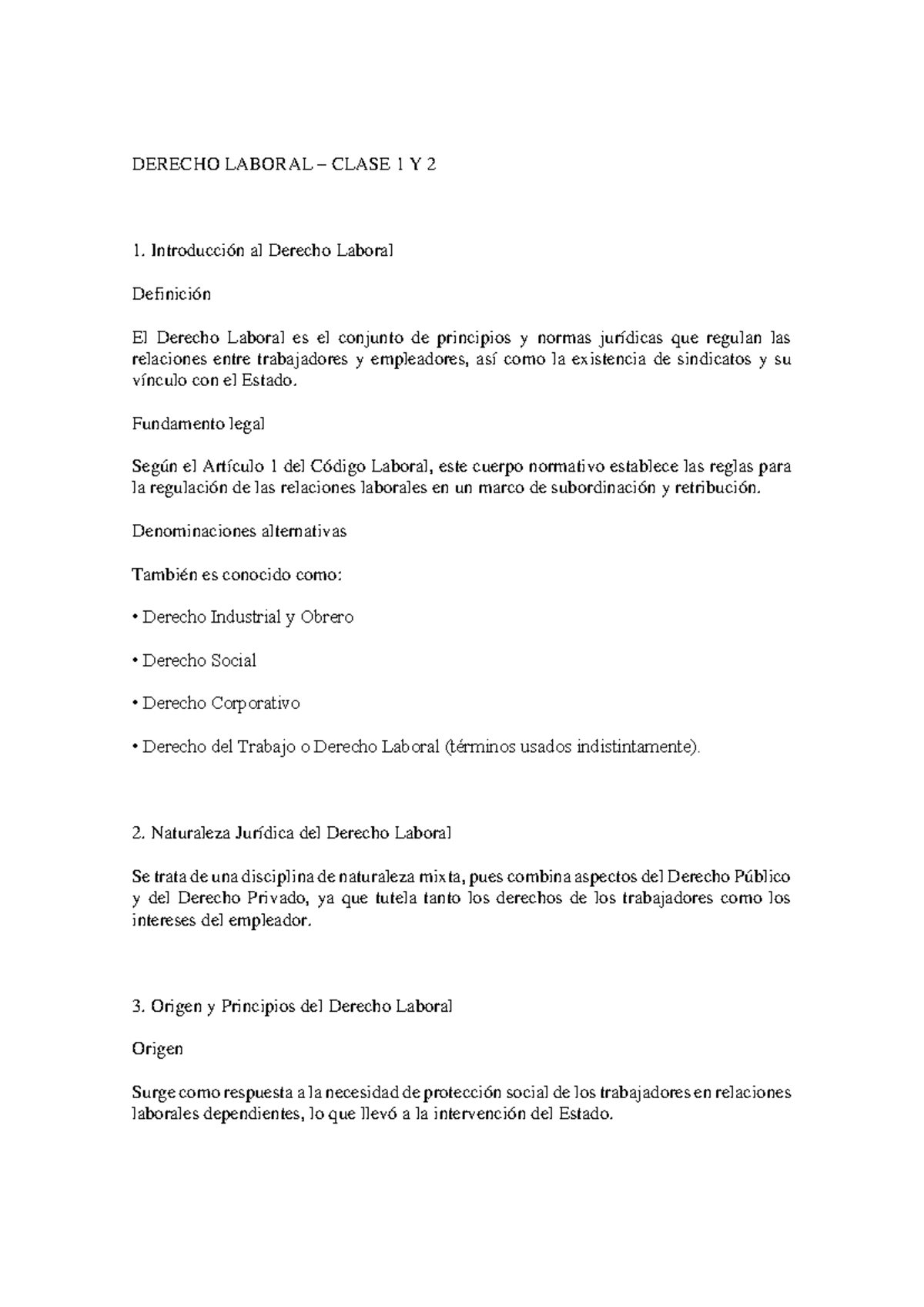 DERECHO LABORAL CLASE 1 Y 2: Introducción y Principios Fundamentales ...