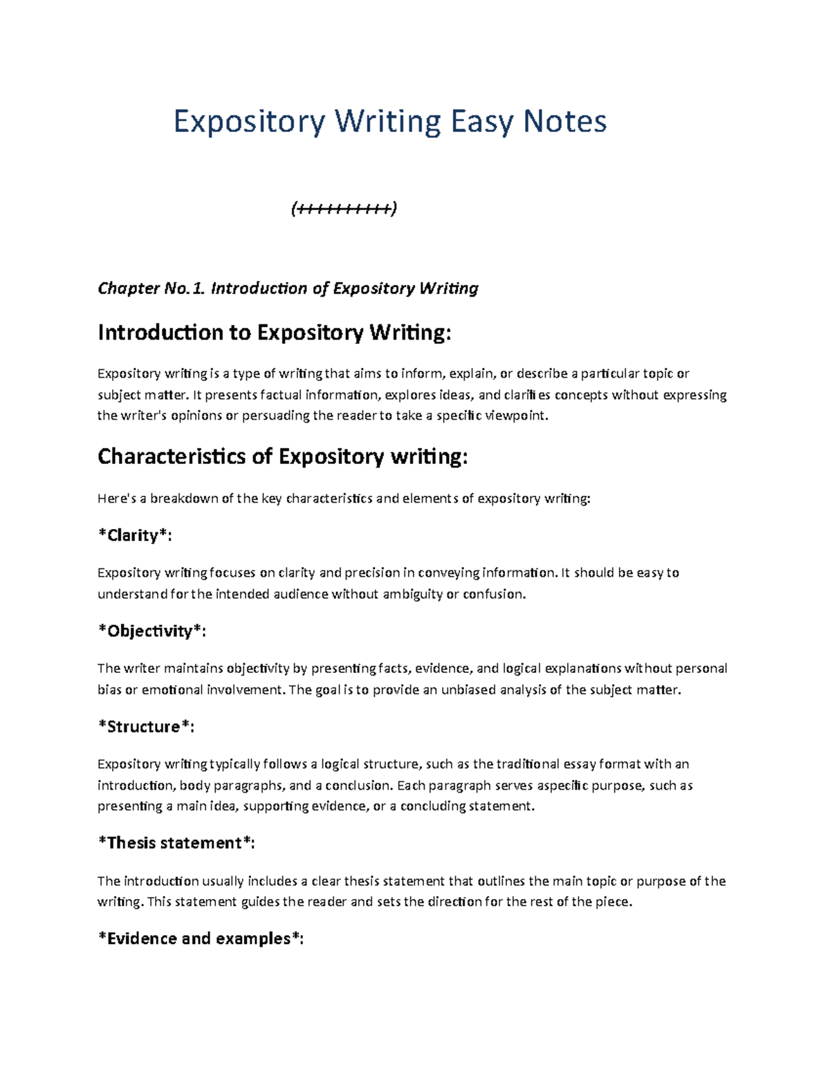 Expository Writing Notes: Chapter 1 - Introduction to Expository ...