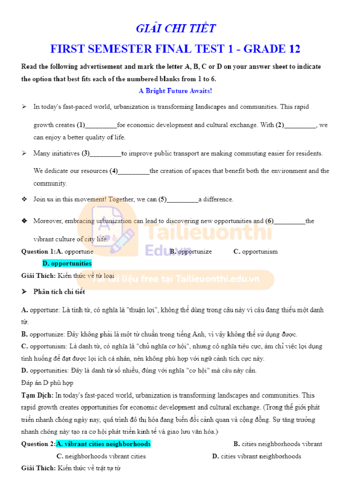 First Semester Final Exam TEST 1 - Grade 12 - 2025 - Comprehensive ...