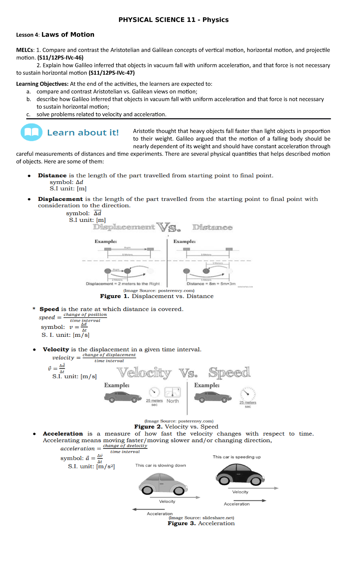 Physical Science 11 - Lesson 4: Laws of Motion and Galileo's Insights ...