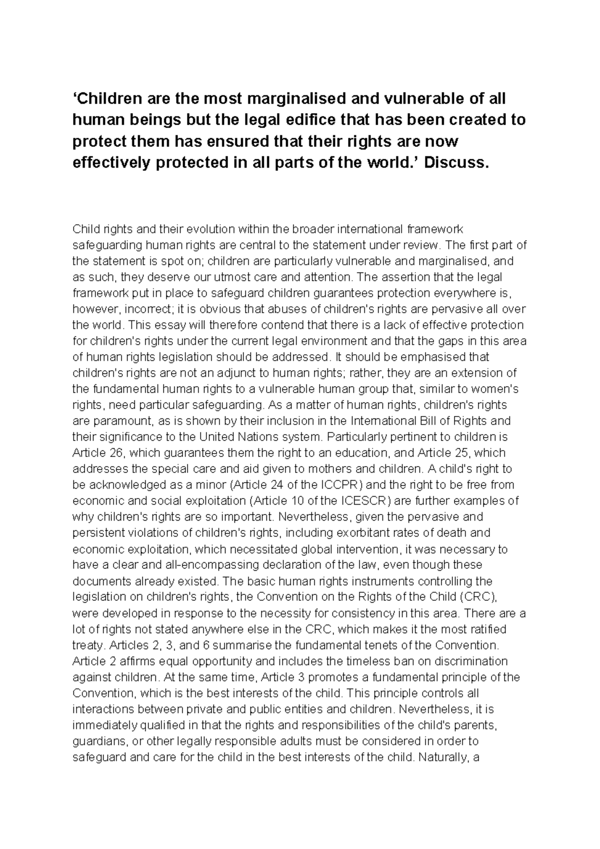 IPHR Child Rights: Gaps in Legal Protection and Global Challenges - Studocu