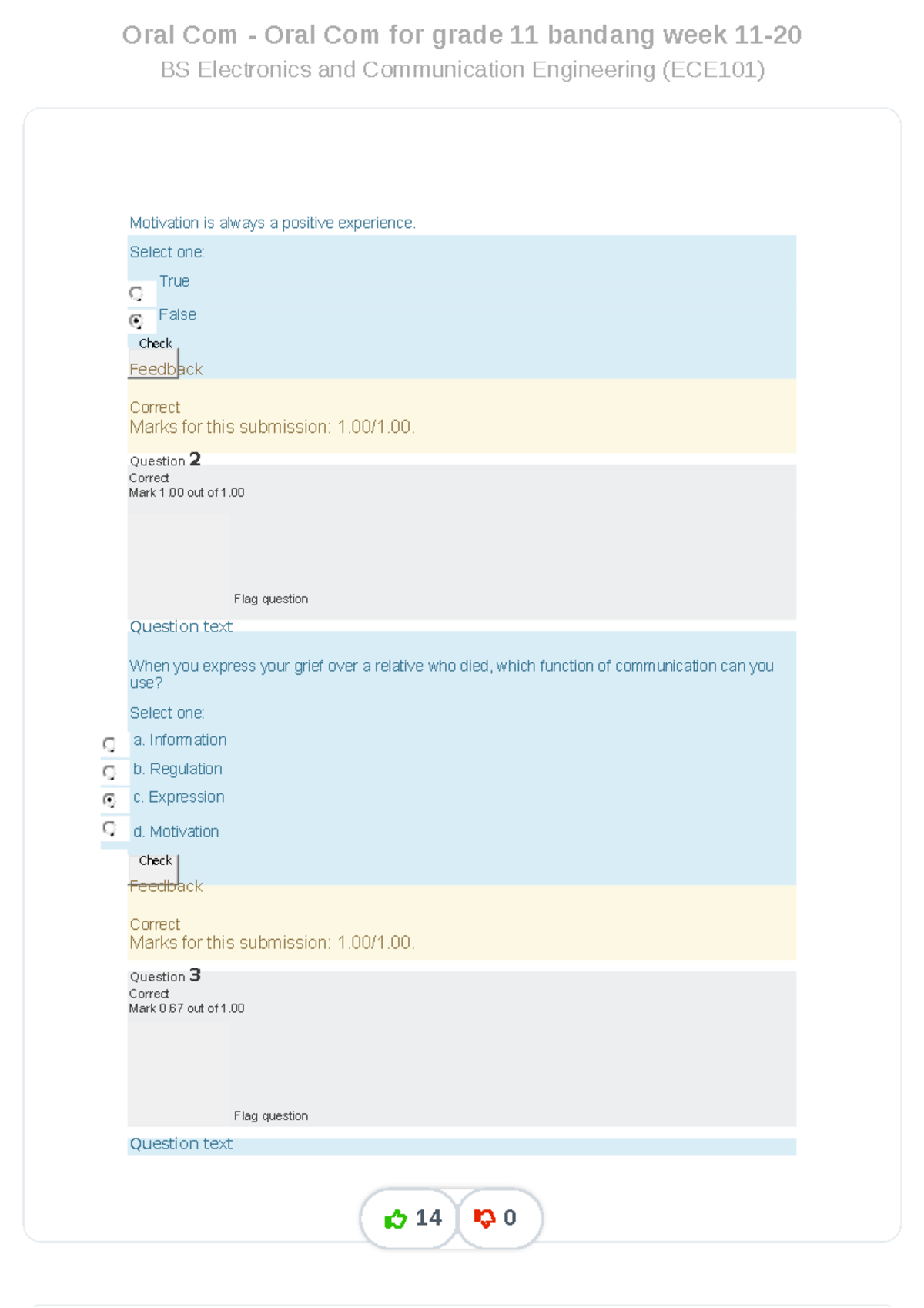 Oral Com Quiz for Grade 11 (ECE101) - Week 11 Summary - Studocu