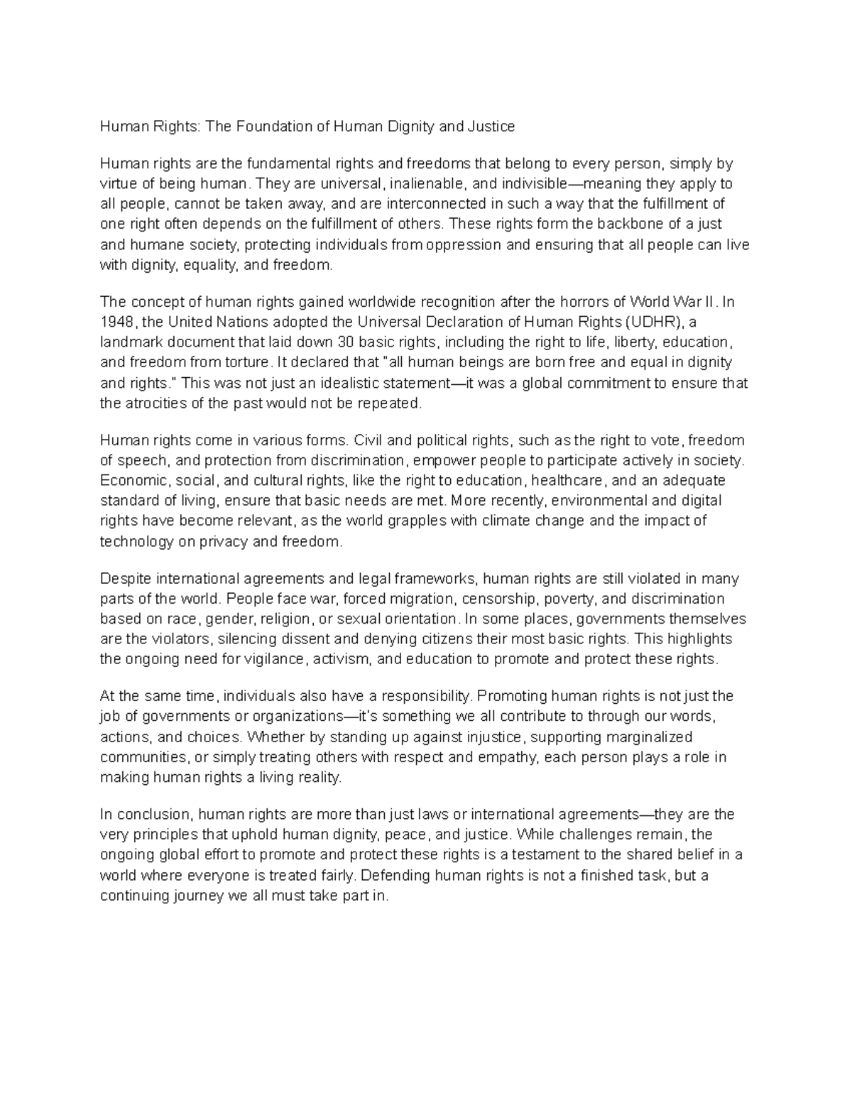 Human Rights: Foundation of Dignity & Justice - Essay Notes - Studocu