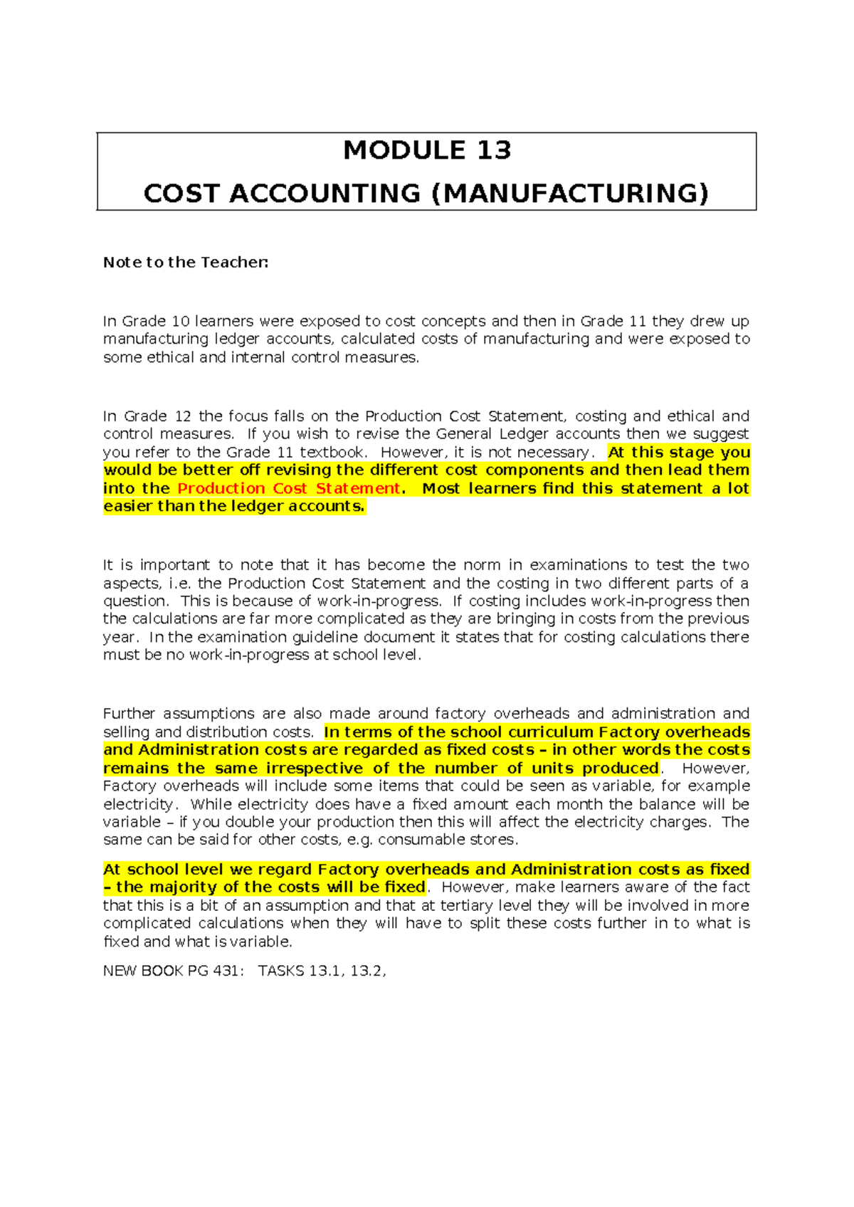 12 ACC Module 13 Cost Accounting Memos 2024 - Studocu