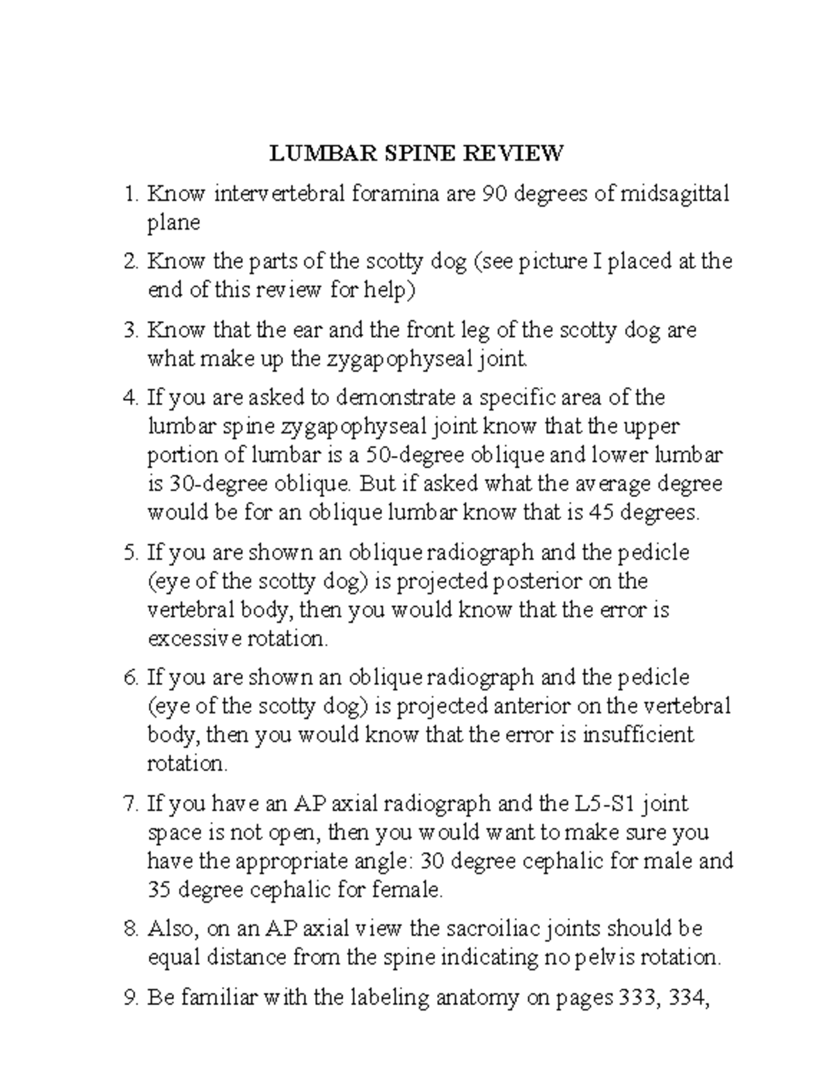 Radiographic Positioning Review for Final Exam: Spine & Joints ...