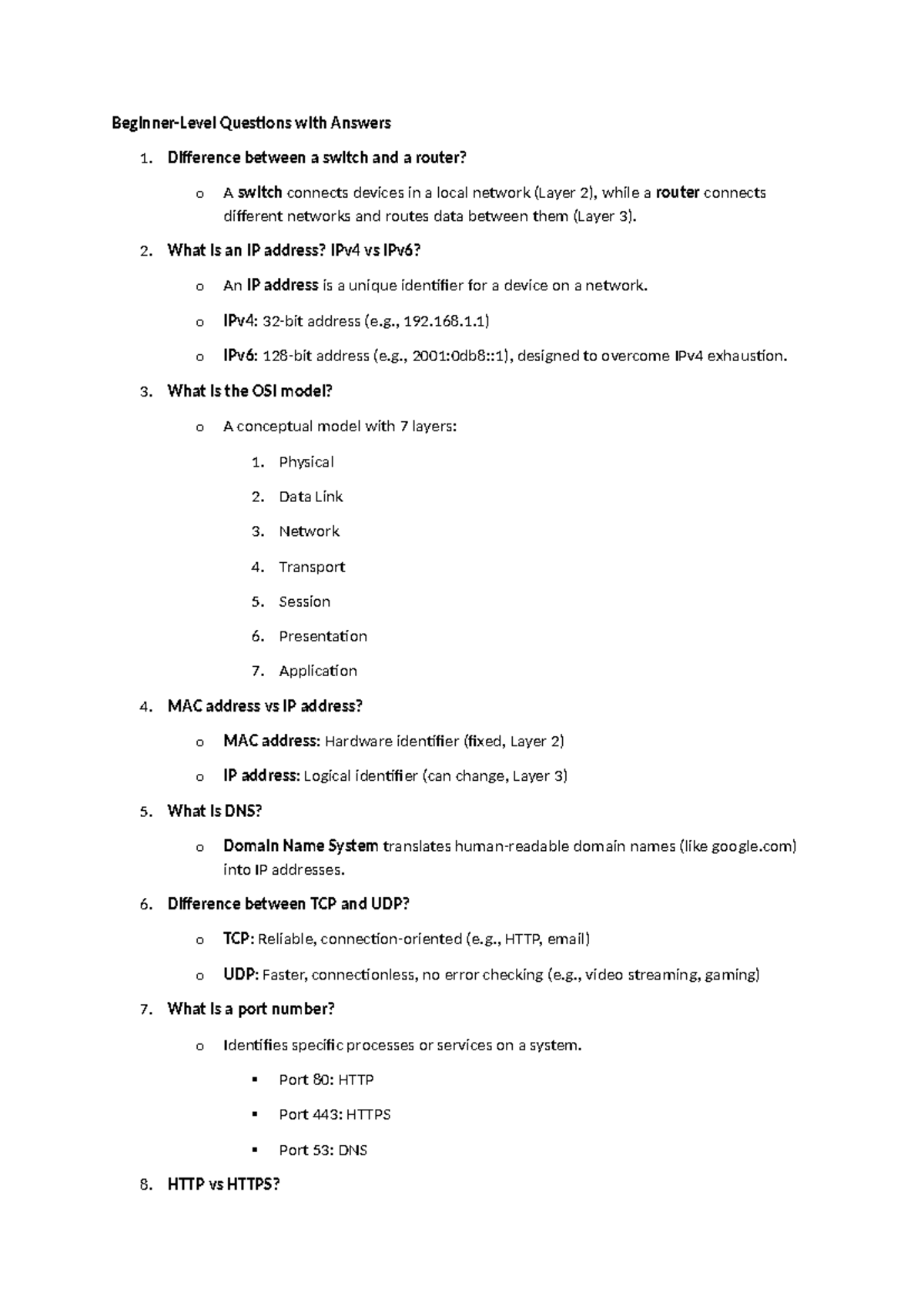 CN Technical Questions - Key Concepts and Answers - Studocu