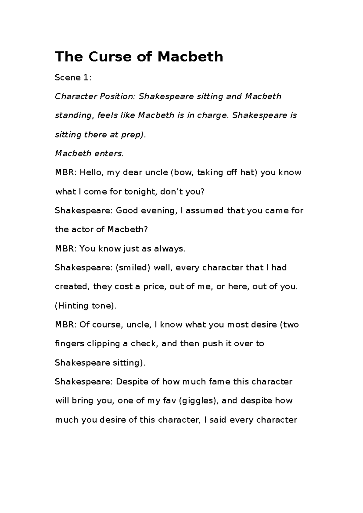 Curse of MACBETH - The Curse of Macbeth Scene 1: Character Position ...