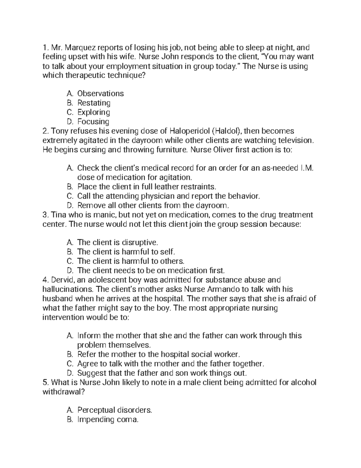 NP5 - Consolidated Practice Questions for Nursing Exam Preparation ...