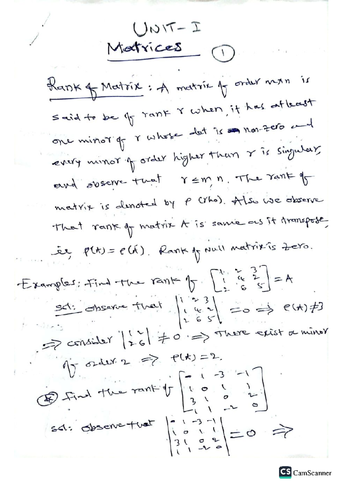 MDC (UNIT-I) - Rank of Matrices and Linear Dependence Concepts - Studocu