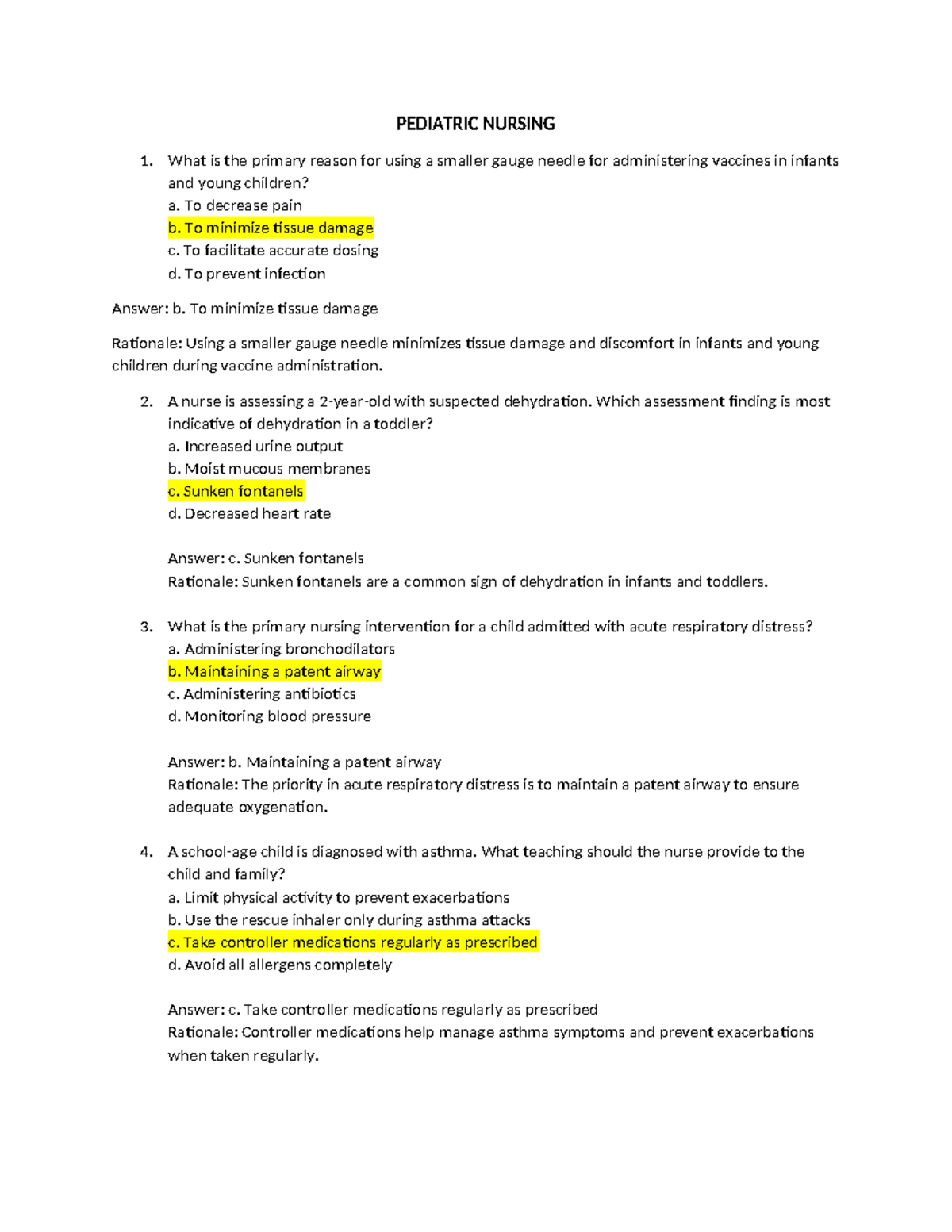 NS 2 QUIZ 3 Pediatric Nursing Insights and Key Concepts - Studocu