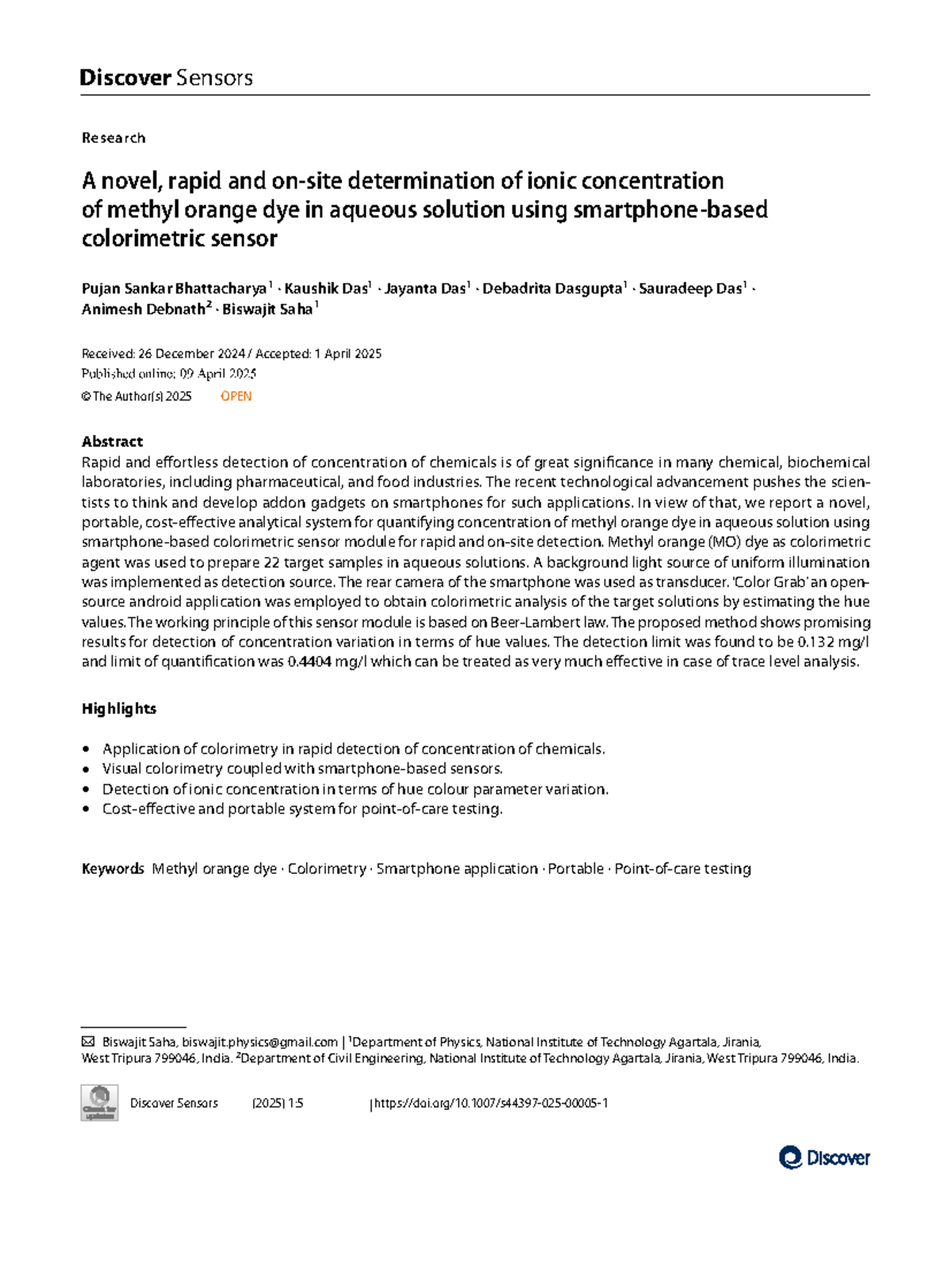 Novel Colorimetric Sensor for Rapid Ionic Concentration Detection in MO ...