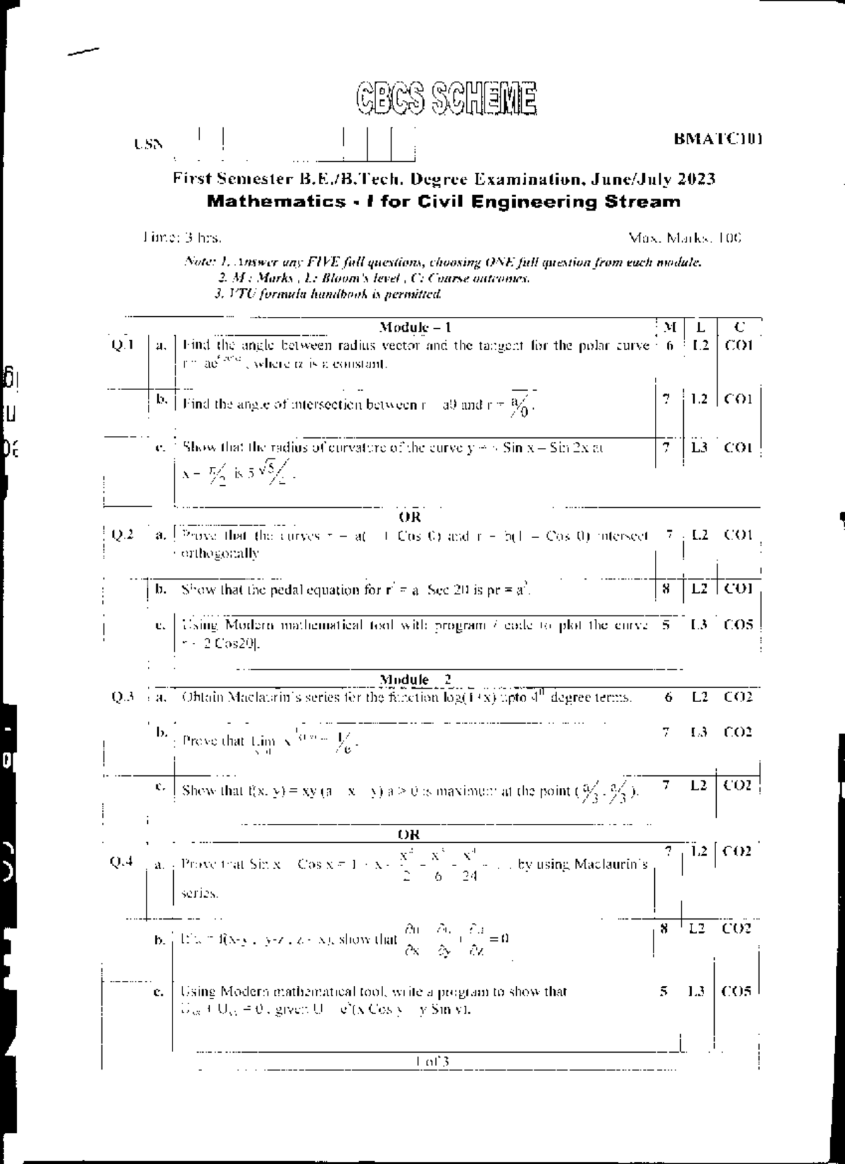 Mathematics I for Civil Engineering - GBCSISGHENE - Final Exam 2023 ...
