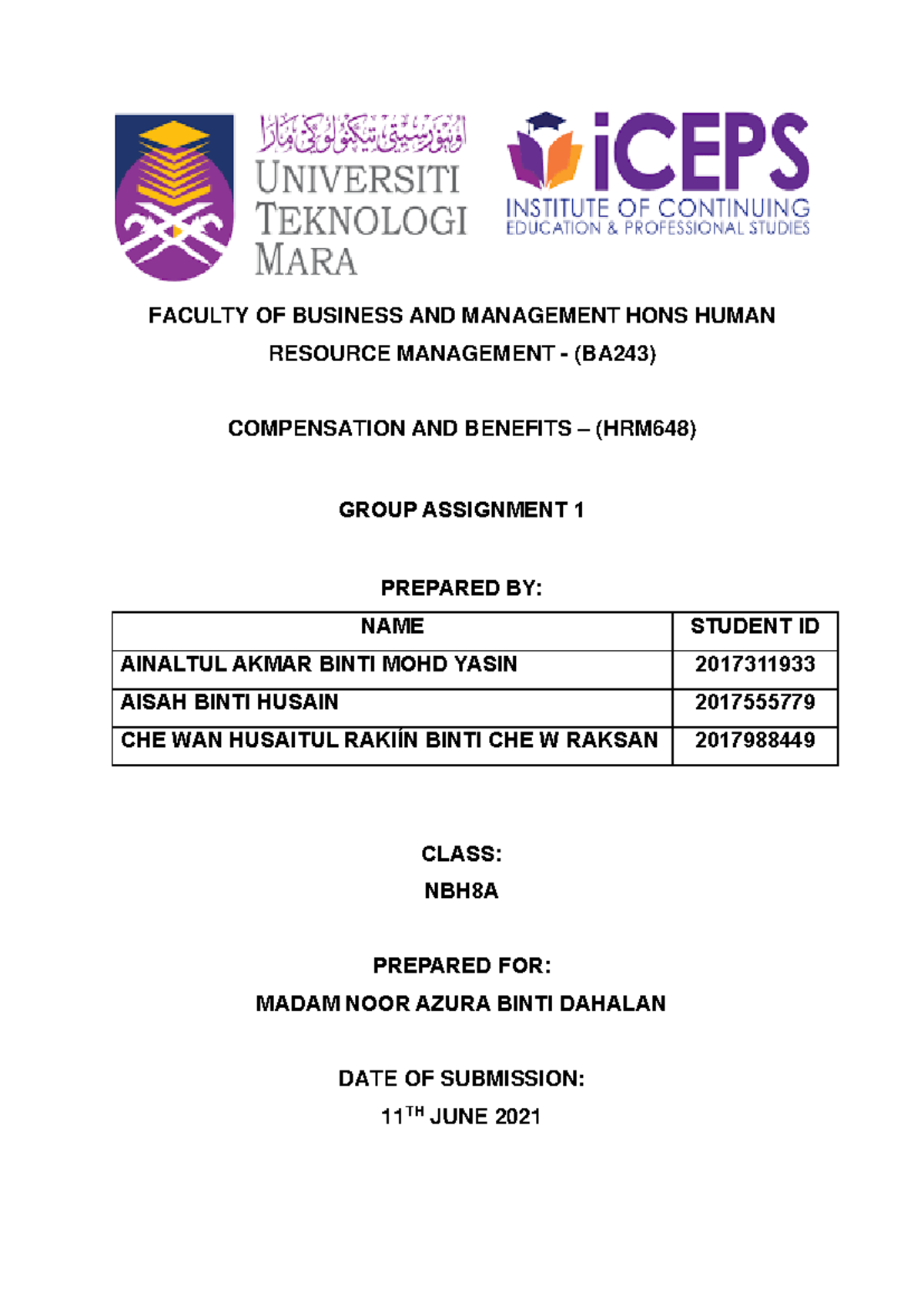 Final assignment 1 - FACULTY OF BUSINESS AND MANAGEMENT HONS HUMAN ...