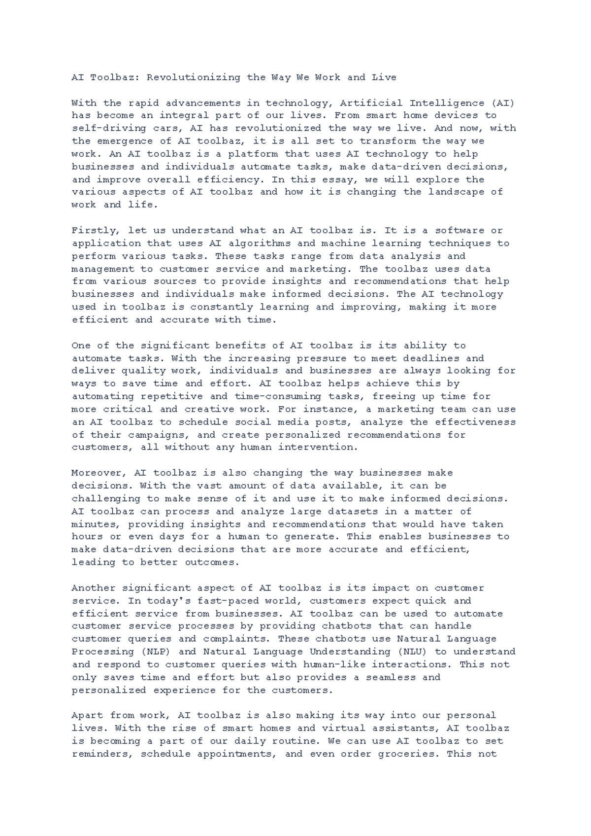 AI Toolbaz: Transforming Work and Life with AI Technology - Studocu