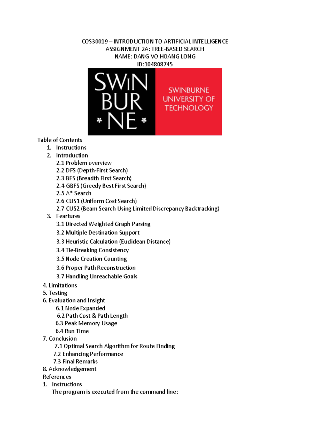 COS30019 Assignment 2A: Route Finding Algorithms Overview - Studocu